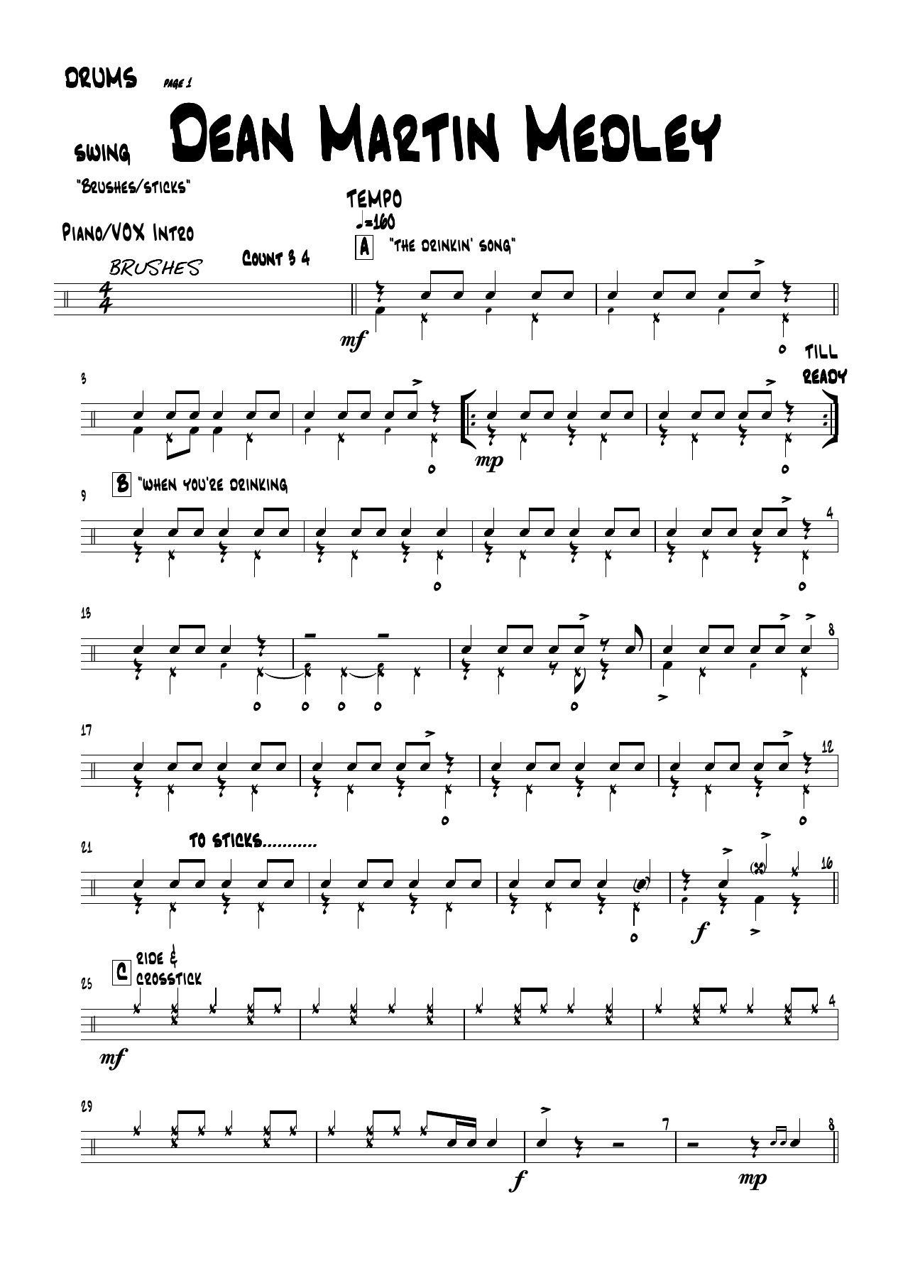 DeanMartinMedleyDRUMS — sheet music preview