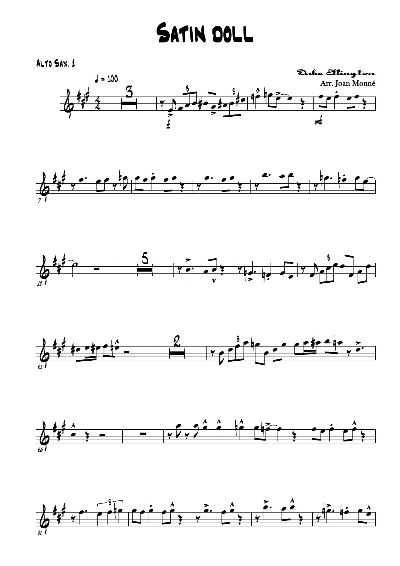 Satin doll - Alto Sax. — sheet music preview