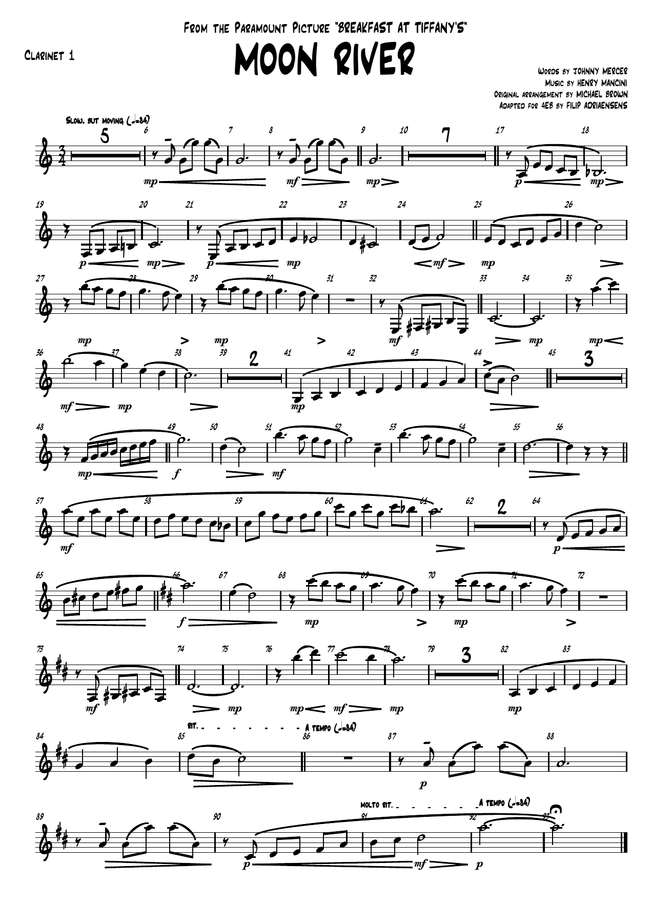 Moon river - Clarinet — sheet music preview