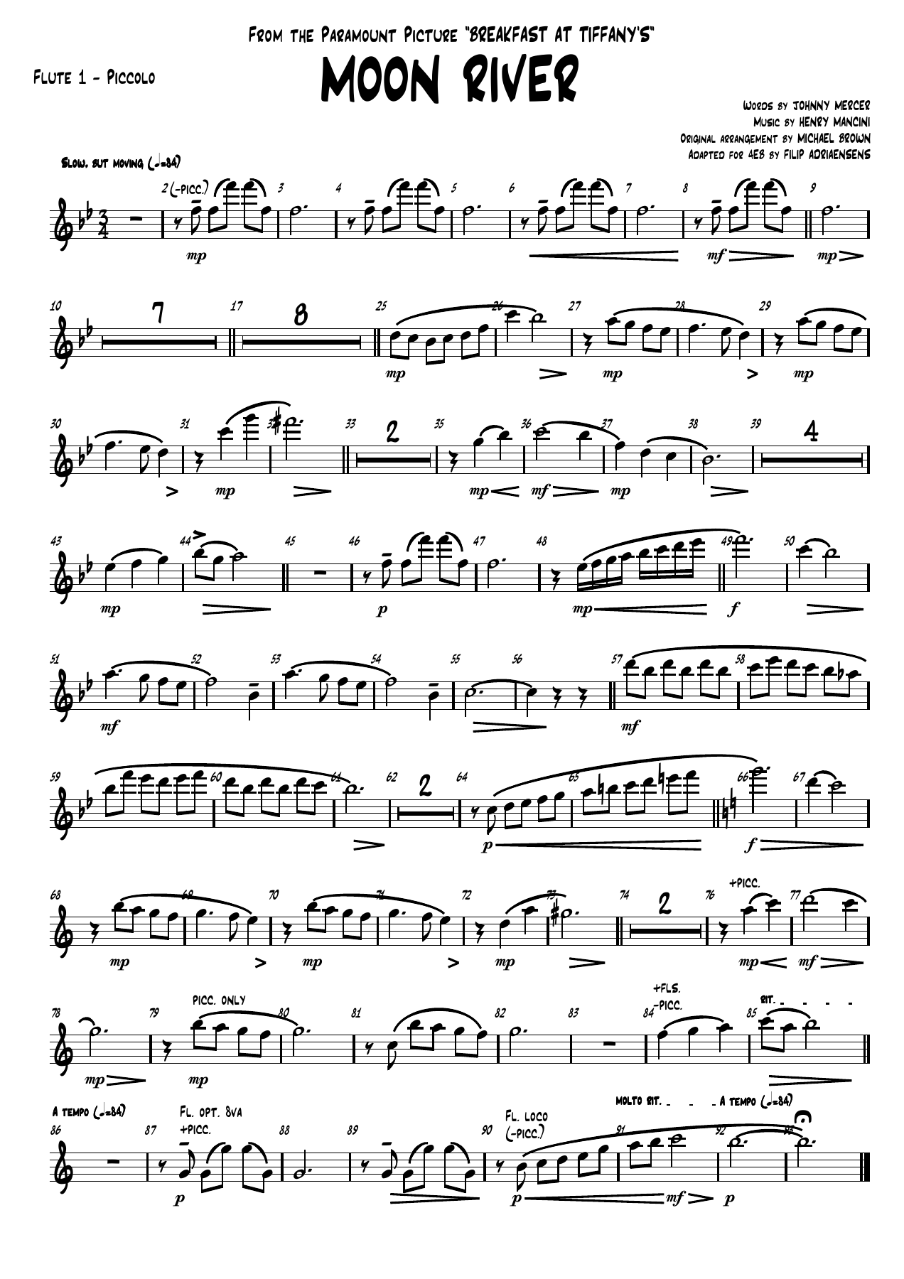 Moon river - Flute 1 - Piccolo — sheet music preview