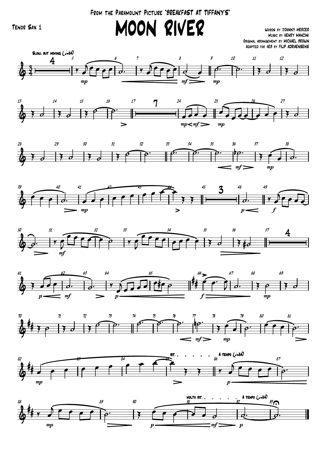 Moon river - Tenor Sax — sheet music preview