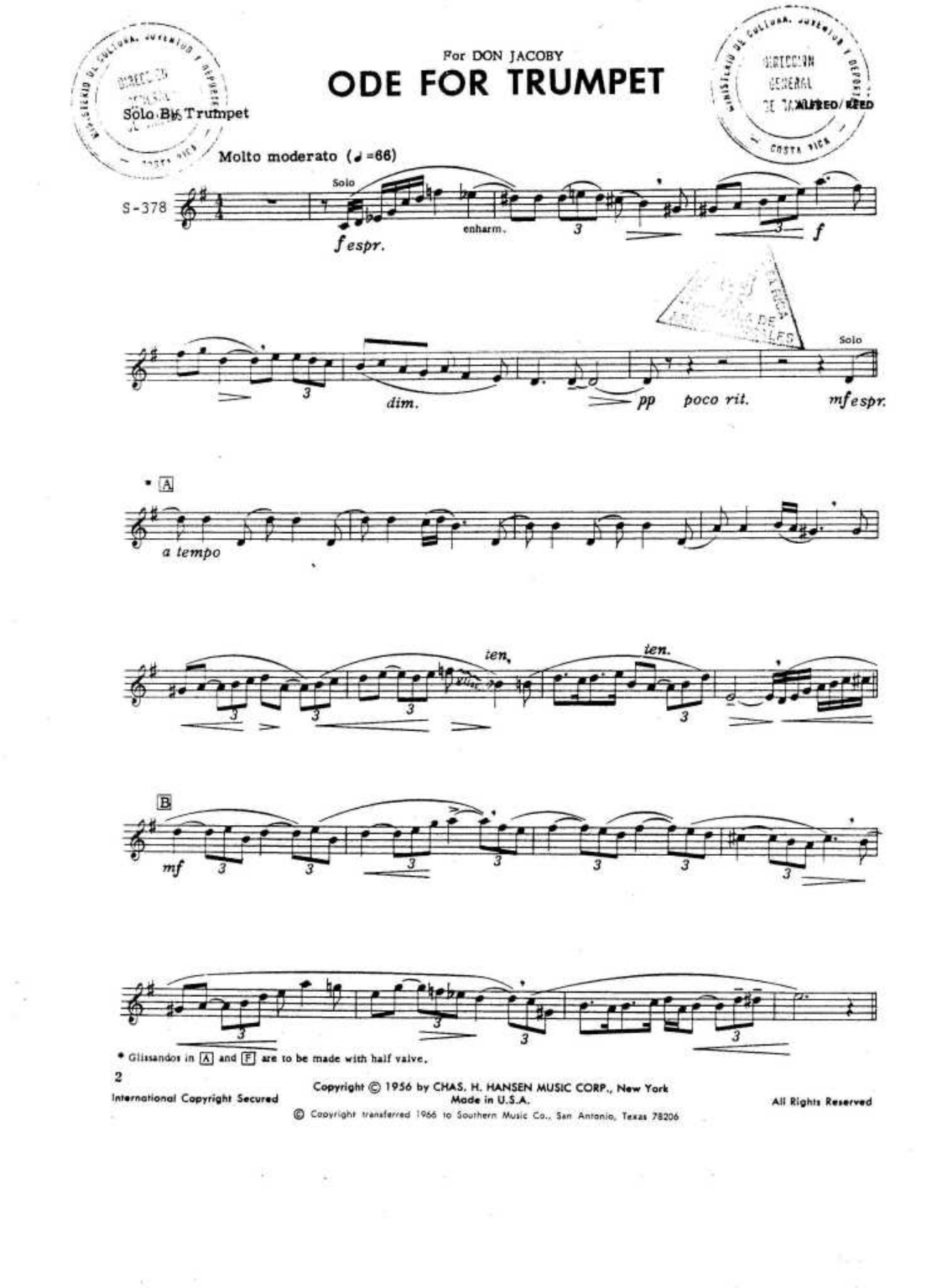 Partes ode for trumpet — sheet music preview