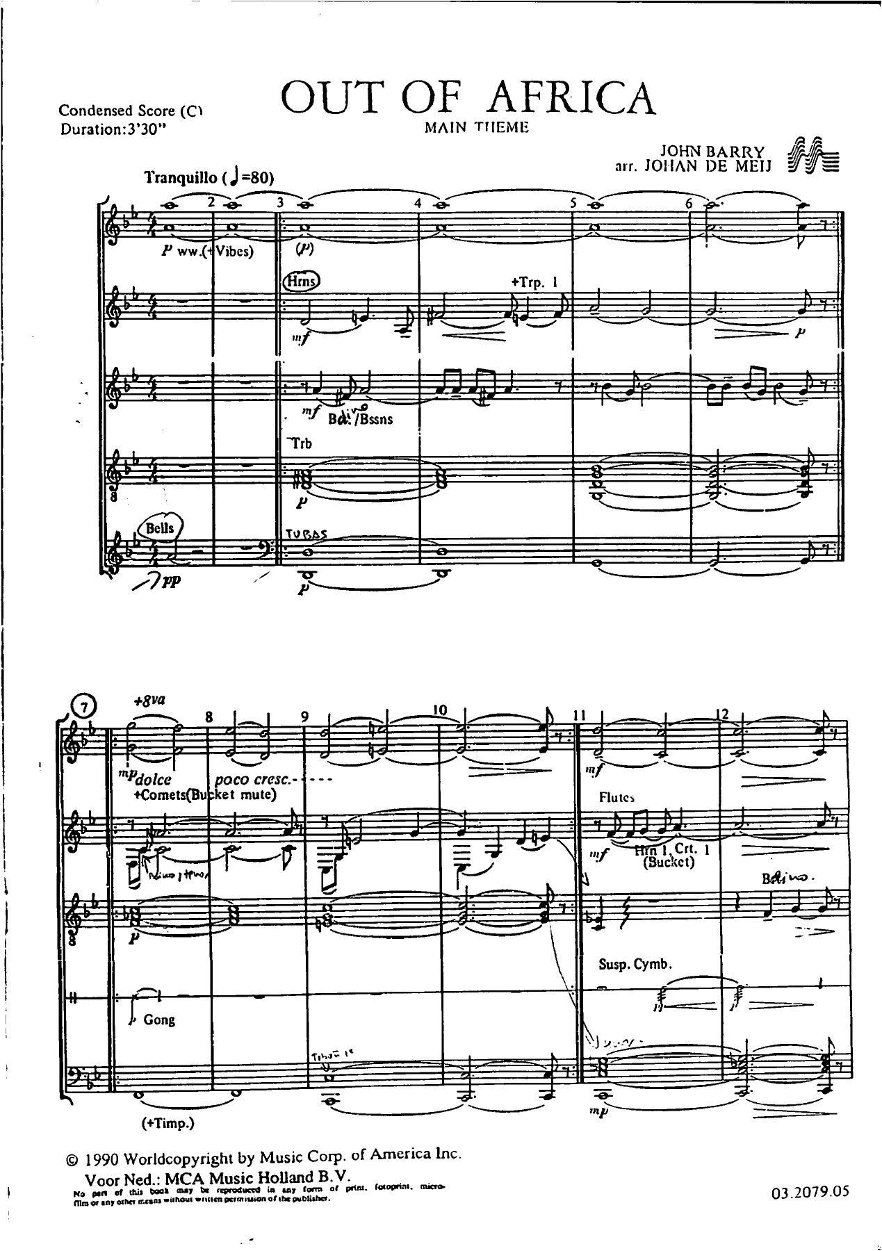 Out of Africa — sheet music preview