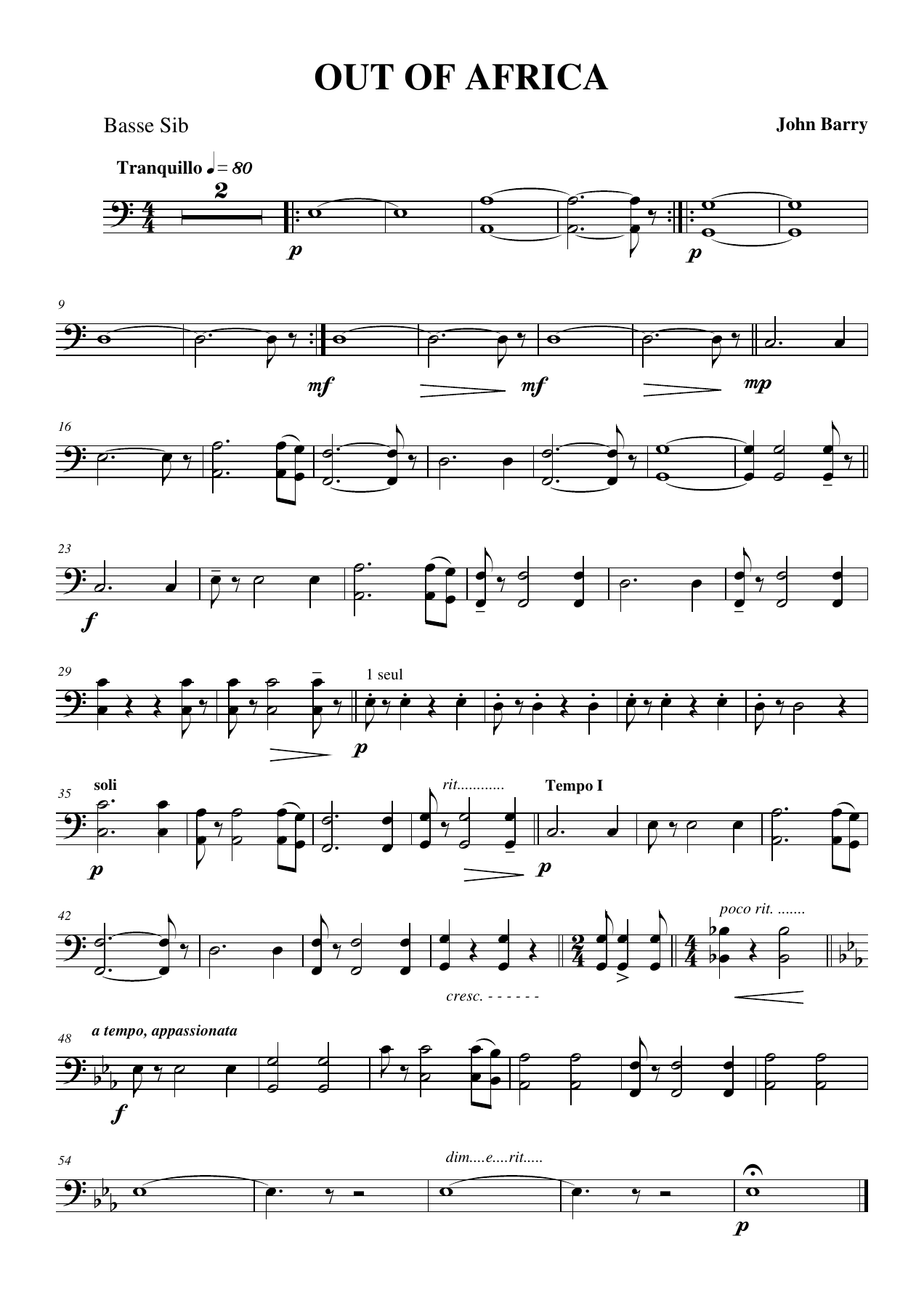 Out of Africa Direct — sheet music preview