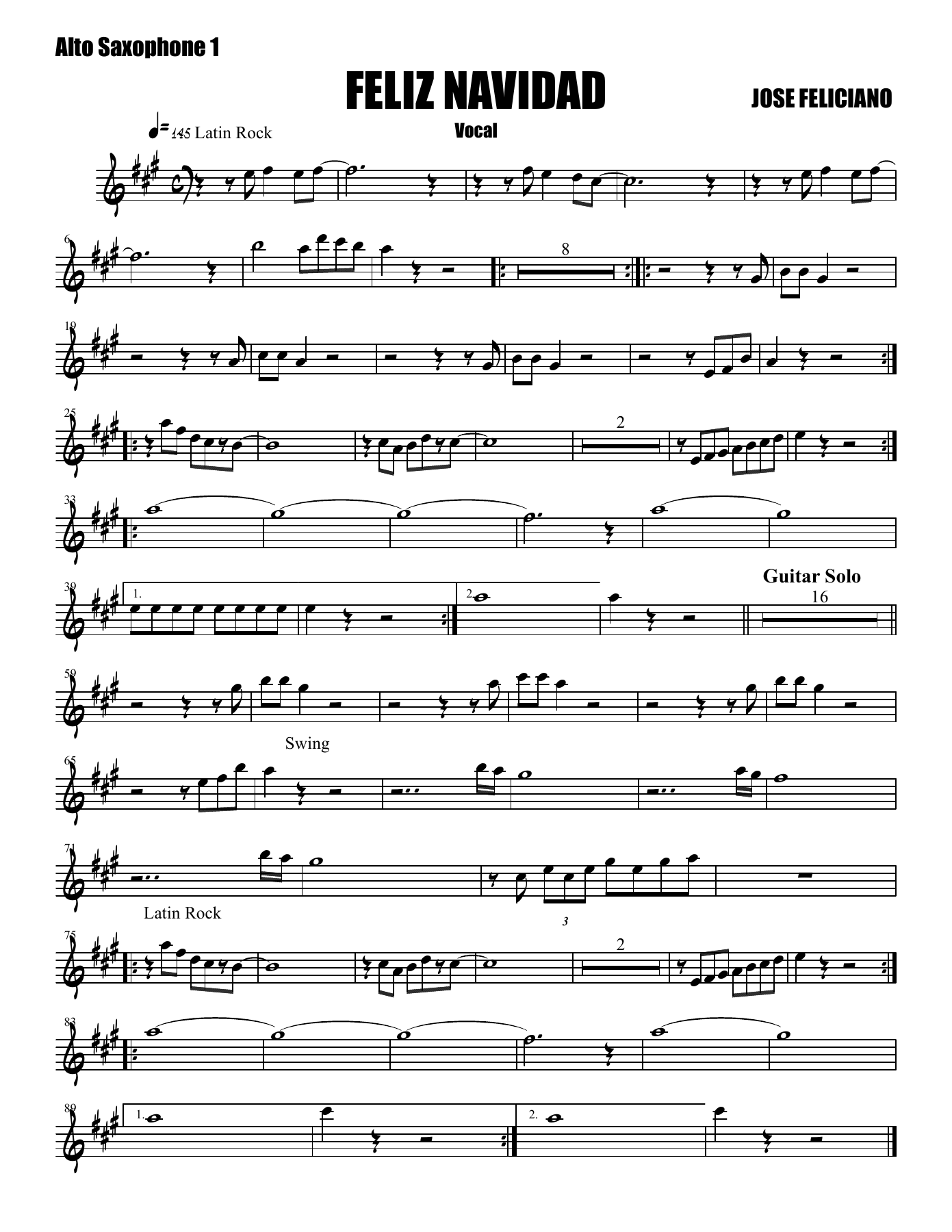 Feliz Navidad - 001 Alto Saxophone — sheet music preview