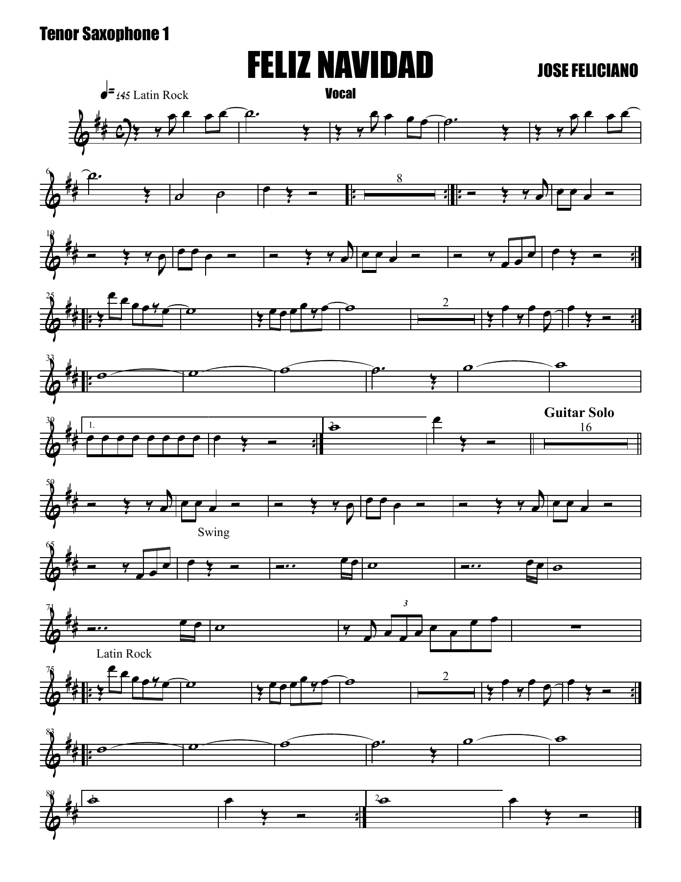 Feliz Navidad - 003 Tenor Saxophone — sheet music preview