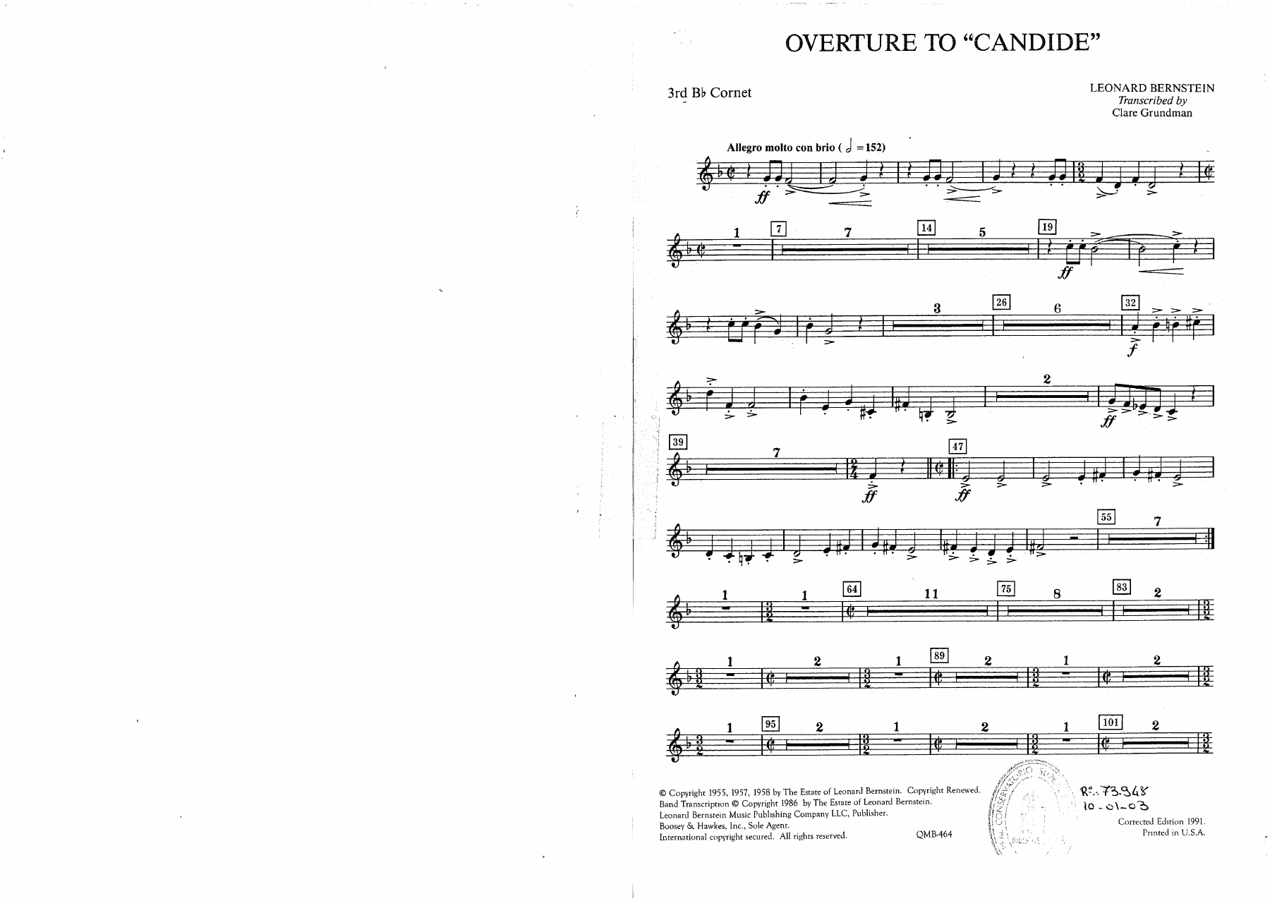 Overture to Candid - 18 - Cornet — sheet music preview