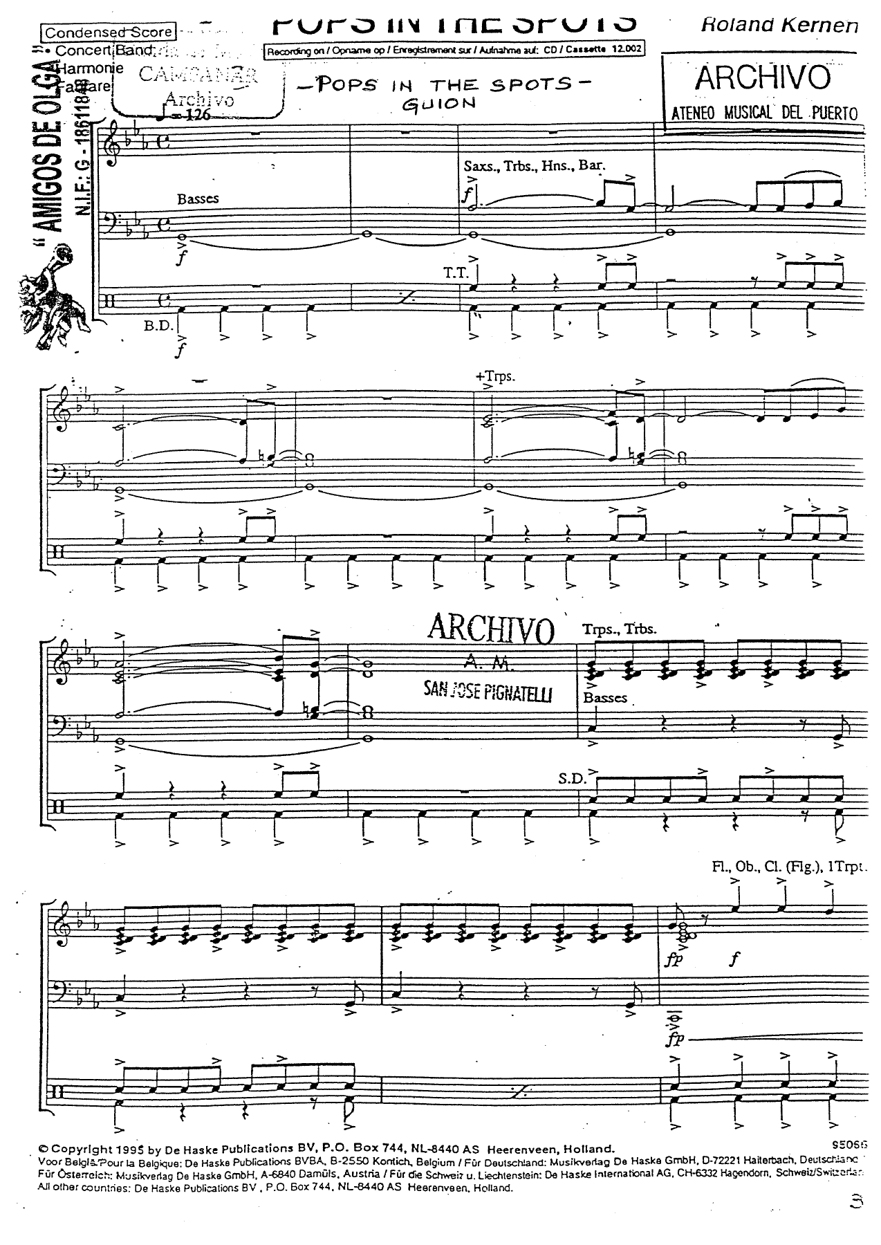 Pops In The Spots - Roland Kernen 1995 — sheet music preview