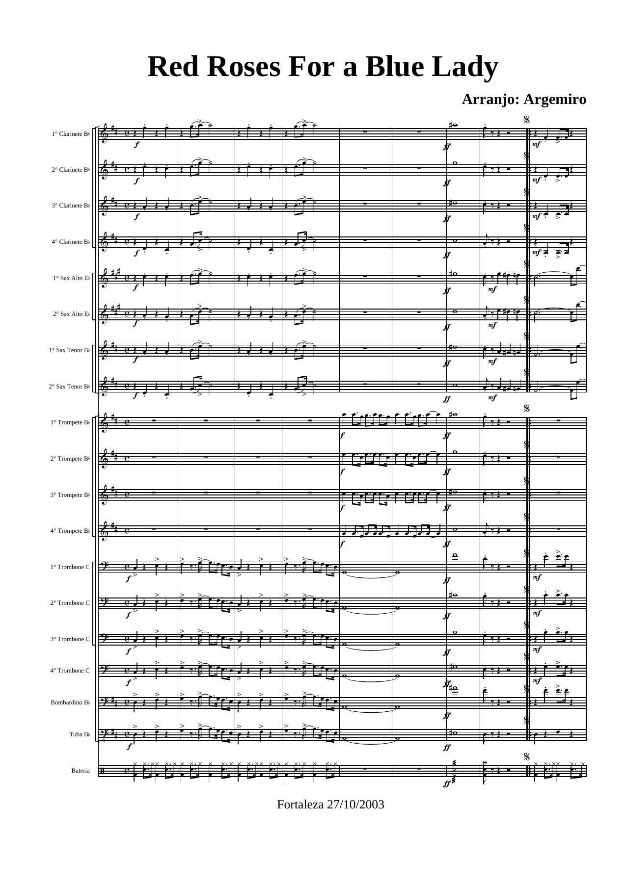 Red Roses ForA Blue Lady — sheet music preview