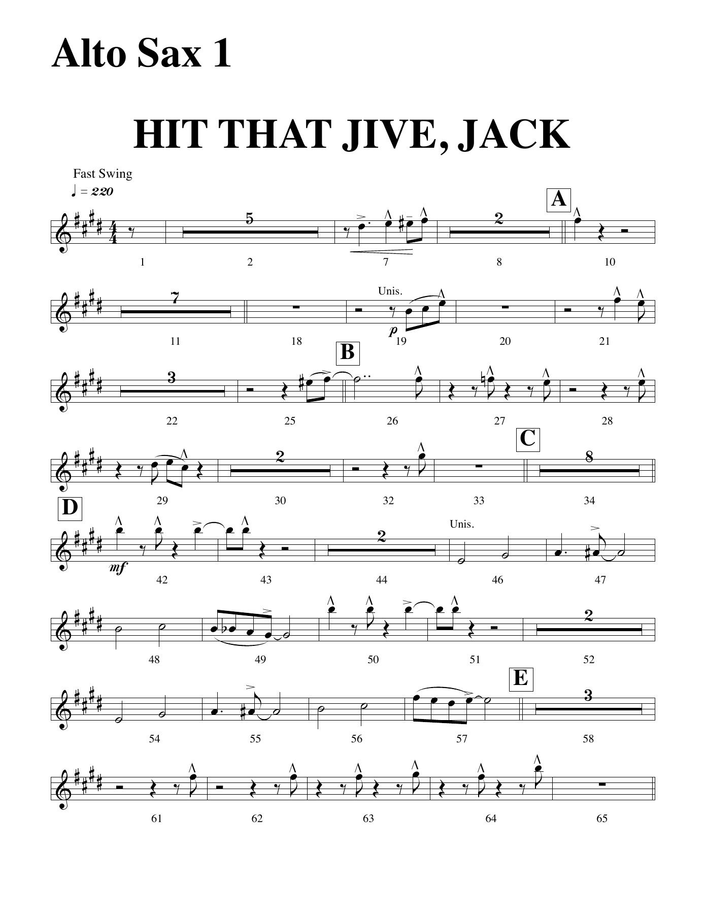 Hit That Jive Jack — sheet music preview