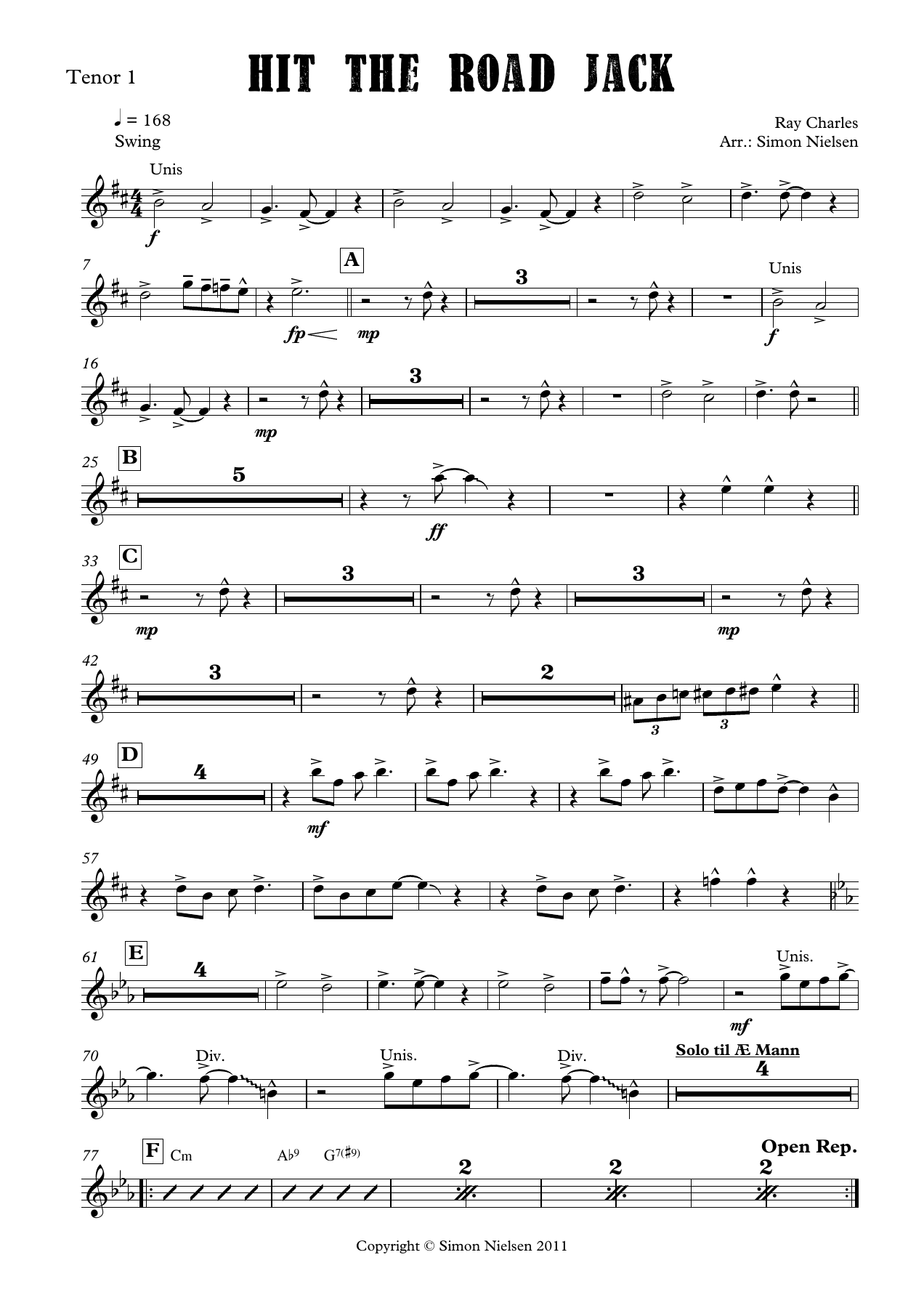 Hit the Road Jack - Tenor — sheet music preview