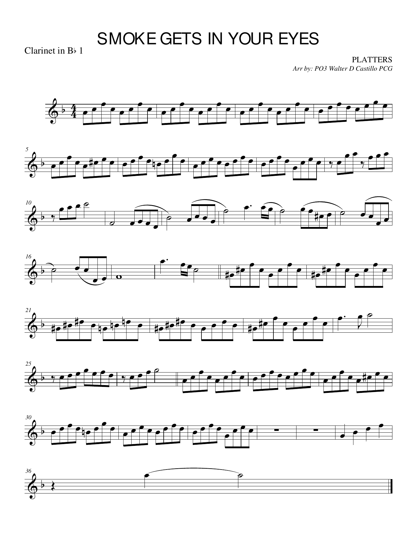 SMOKE - Clarinet in Bb — sheet music preview