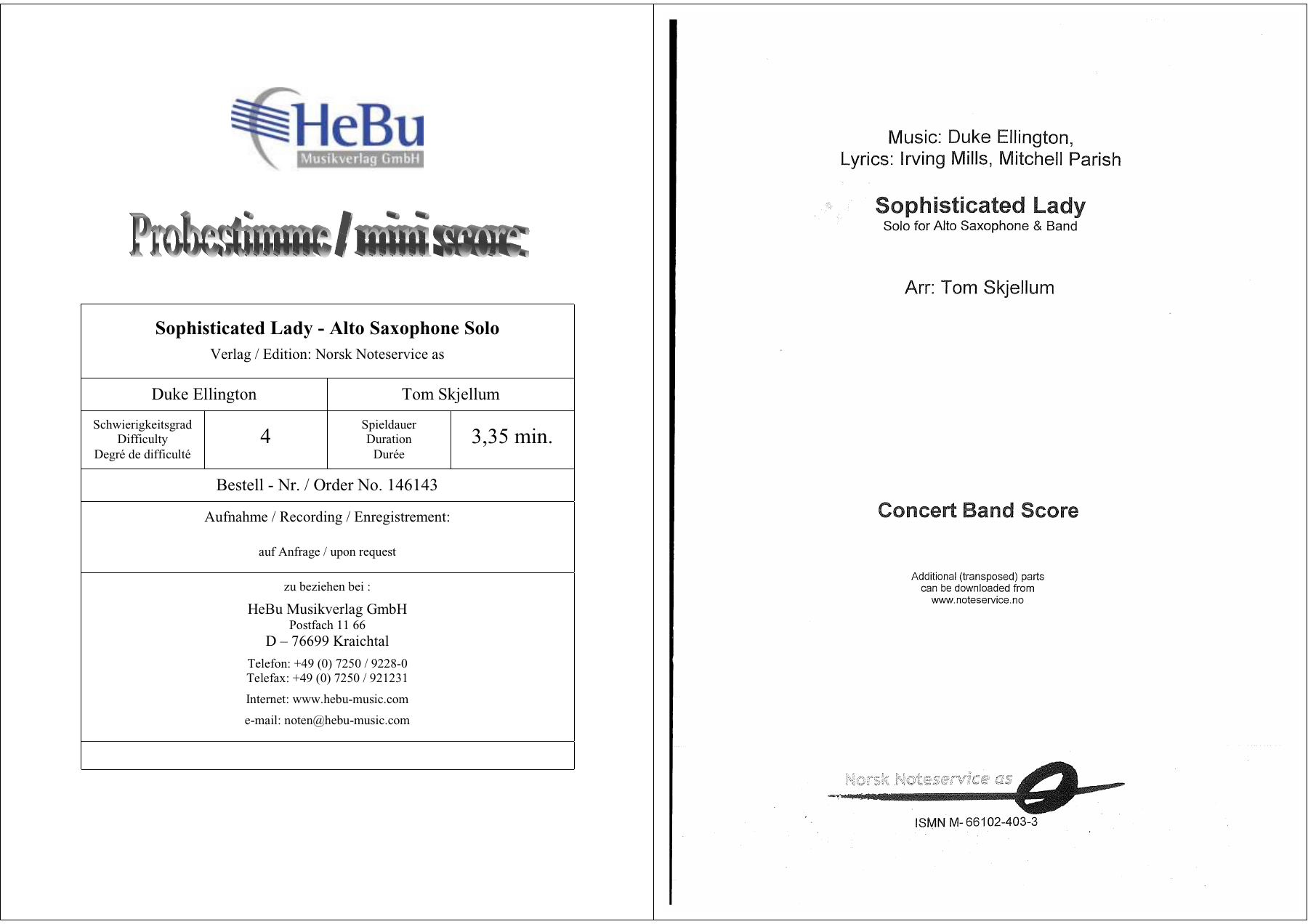 Sophisticated Lady score — sheet music preview