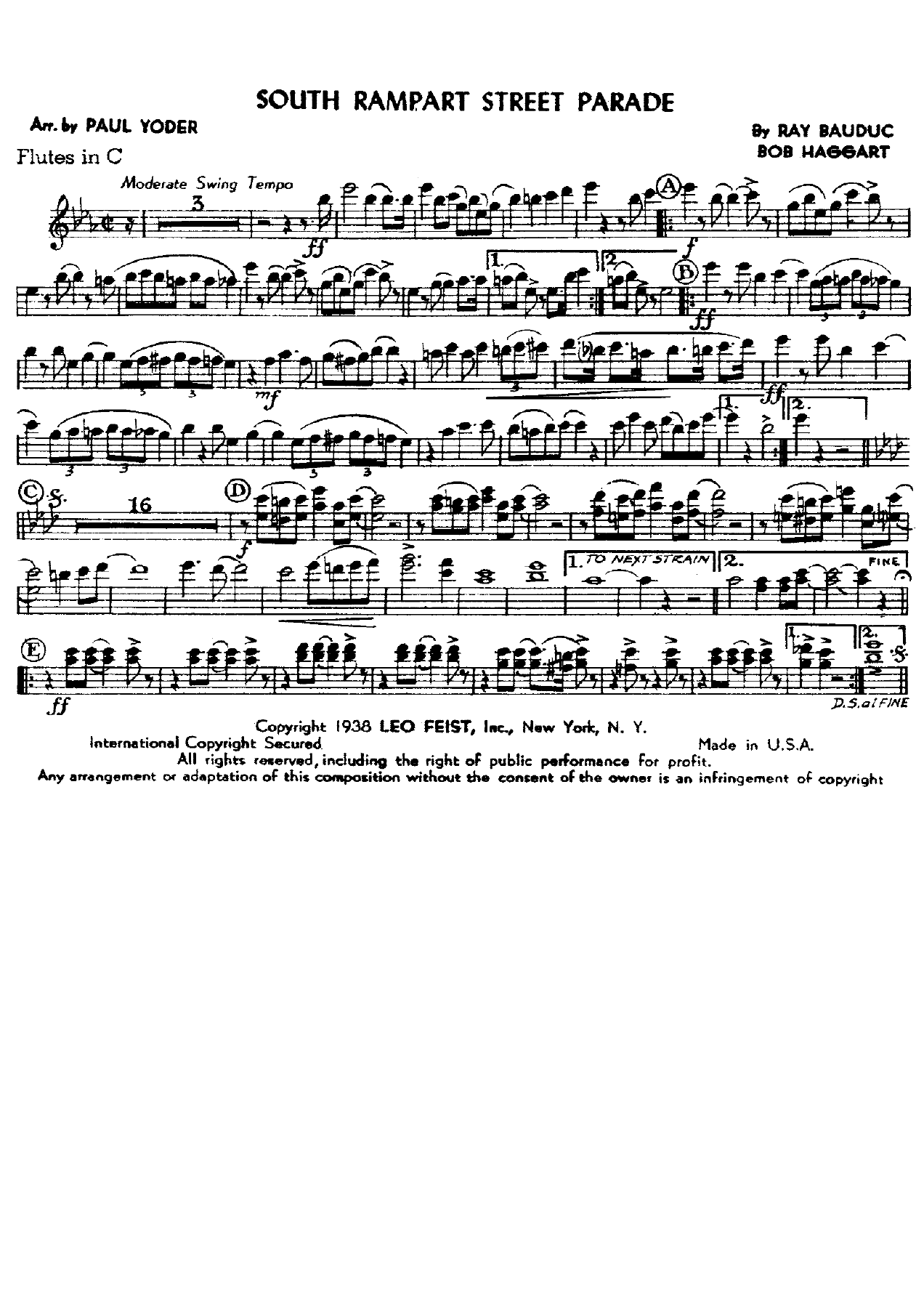 South Rampart Street Parade — sheet music preview