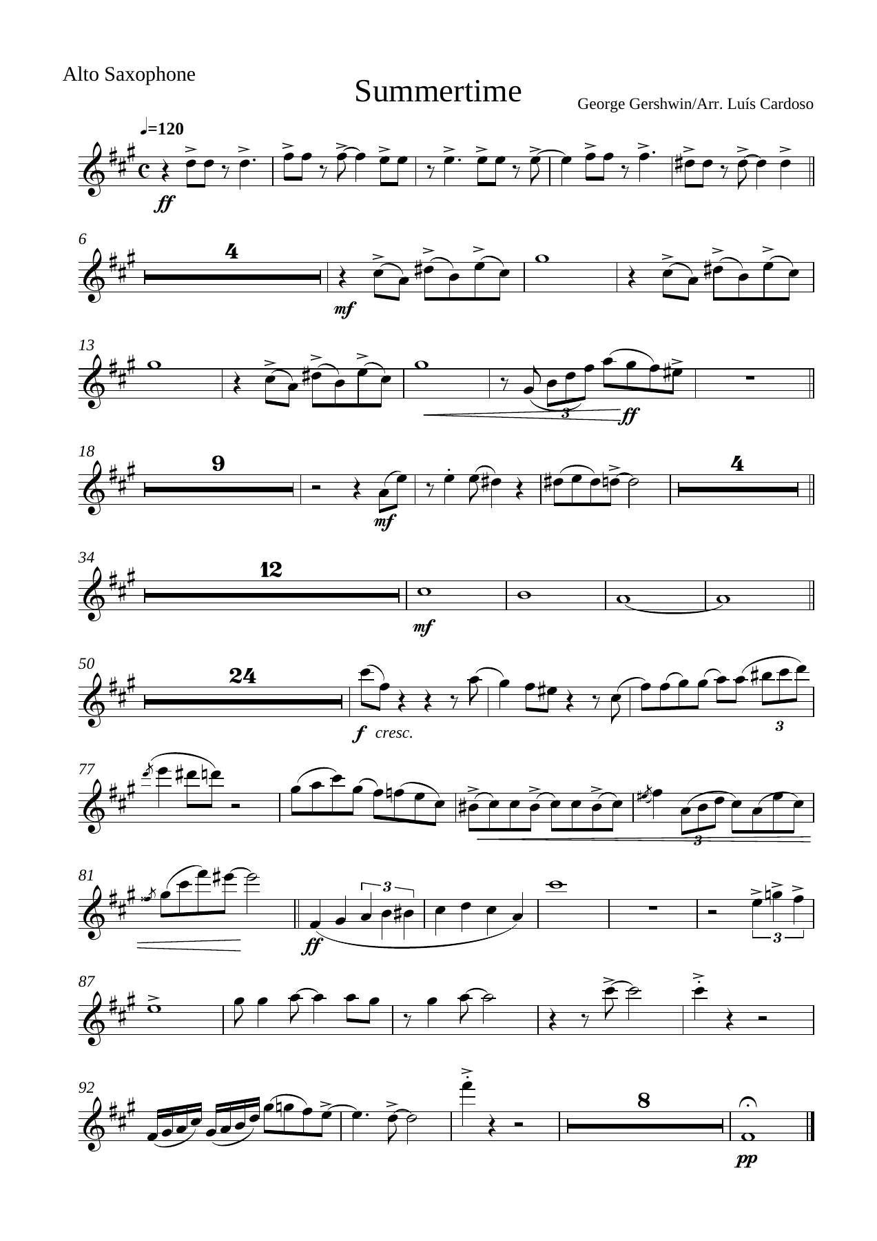 Summertime partes arr Luis Cardoso — Concert Band sheet music by Luís Cardoso | Jazz Standard
