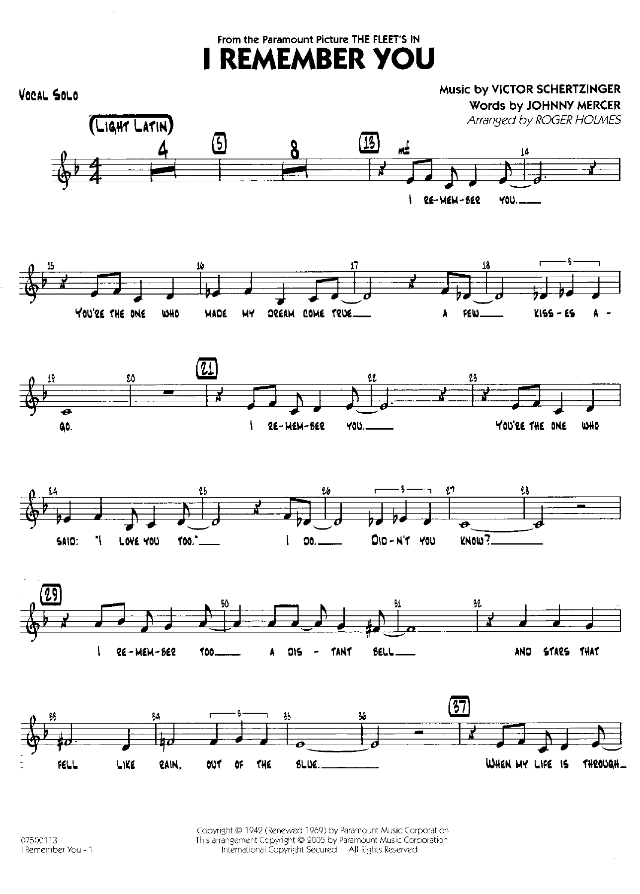 I remember you — sheet music preview