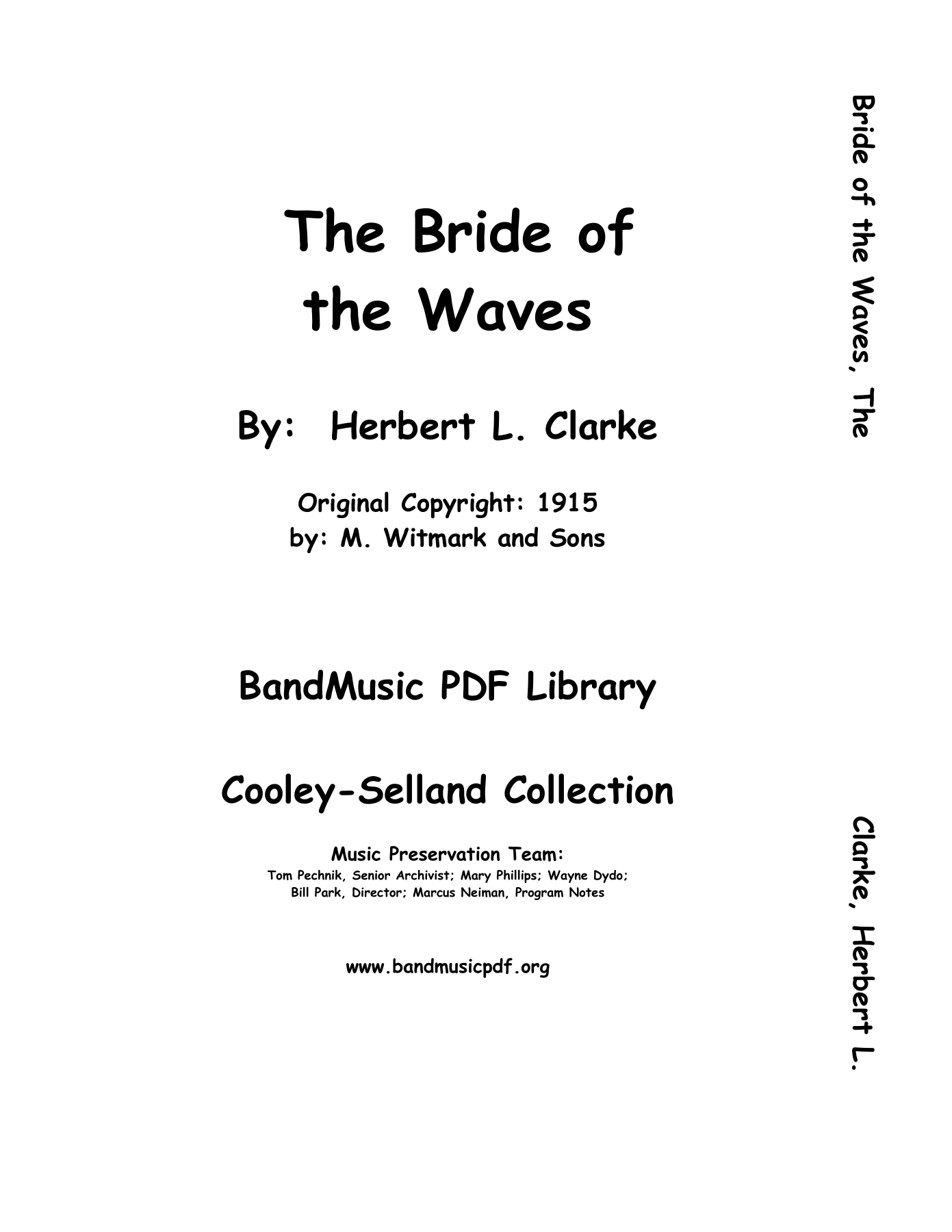 The Bride Of The Waves — sheet music preview