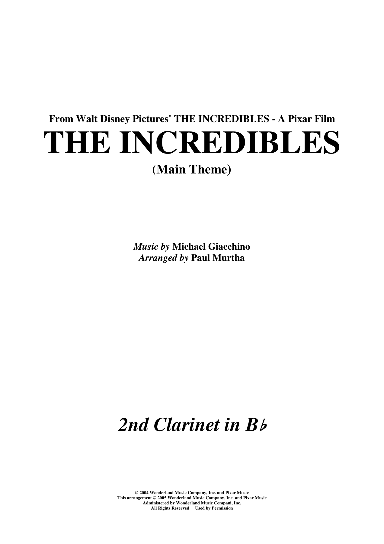 05 THE INCREDIBLES - 2nd Clarinet in Bb — sheet music preview