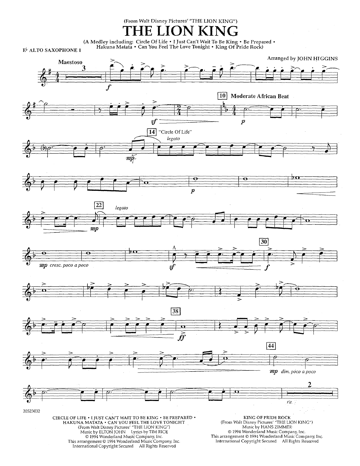 The Lion King - Saxophone Alto Mib — sheet music preview