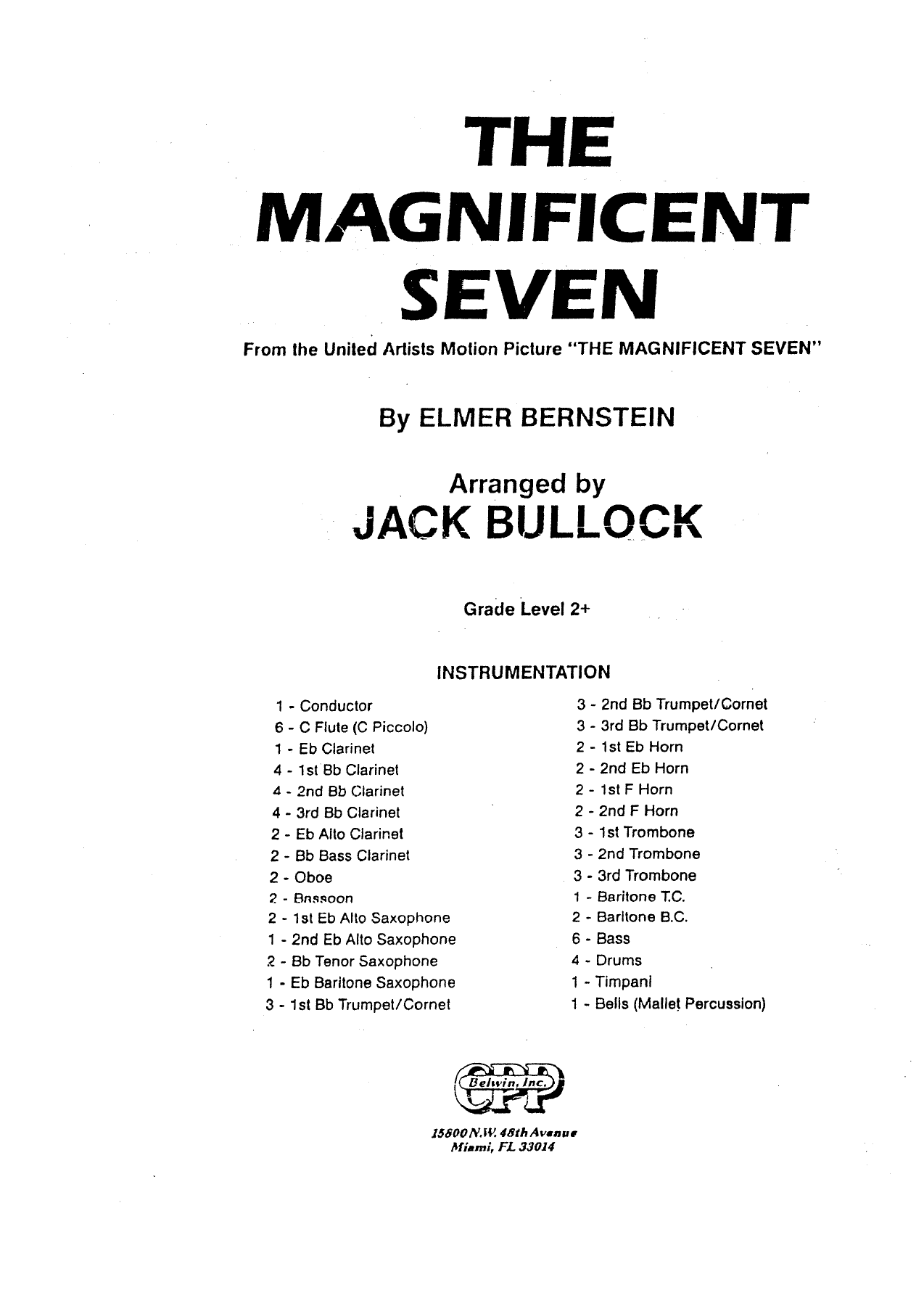 The Magnificent Seven — Concert Band sheet music by J.Bullock | Film Music