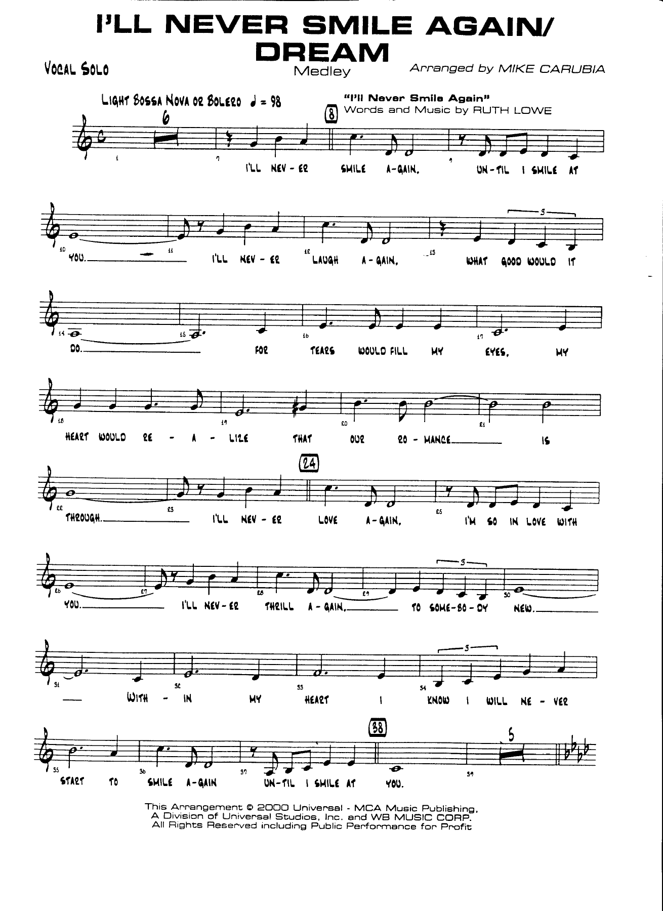 I'll Never Smile Again, Dream Medley — sheet music preview