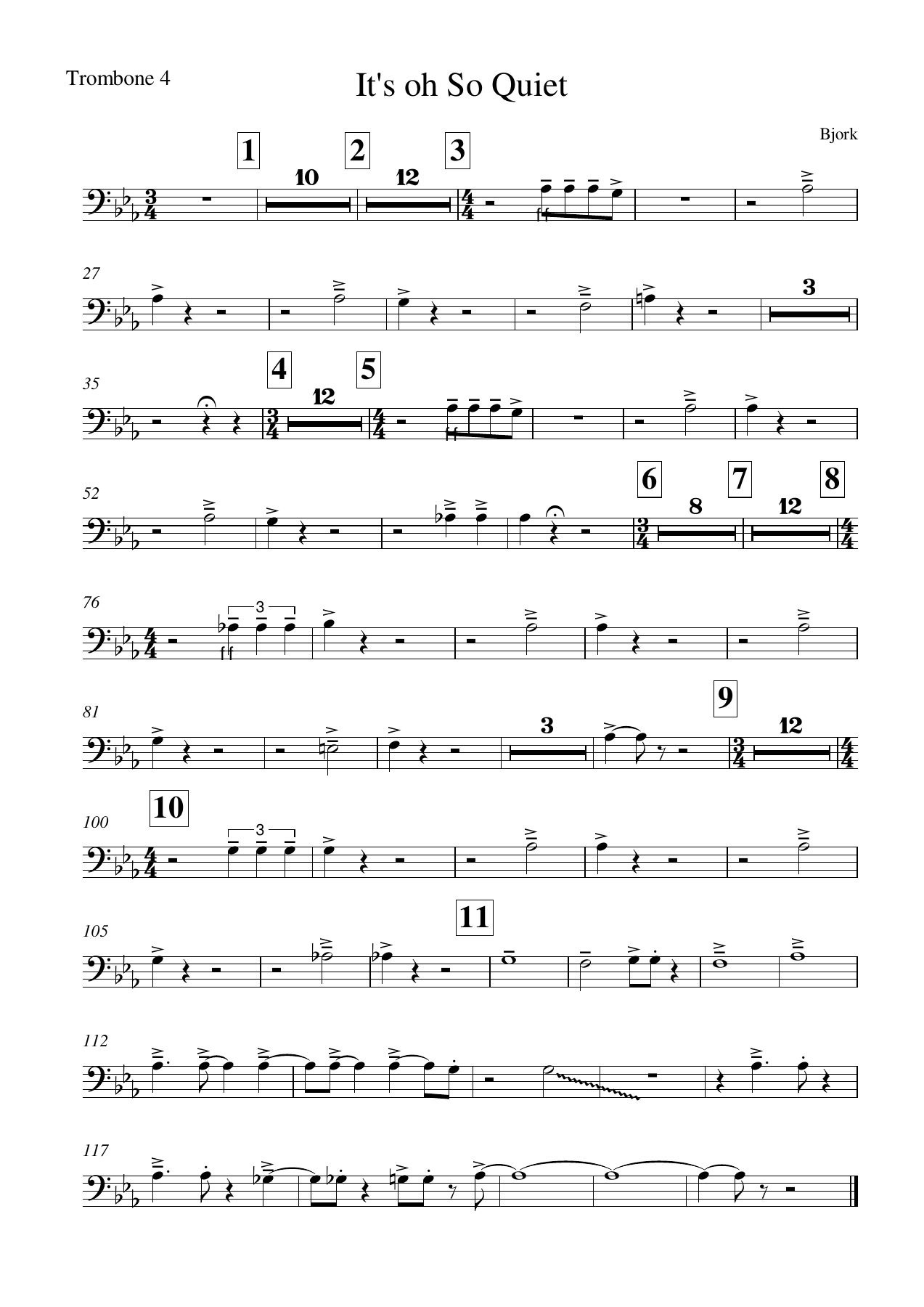 bjork-its oh so quiet - Trombone4 — sheet music preview