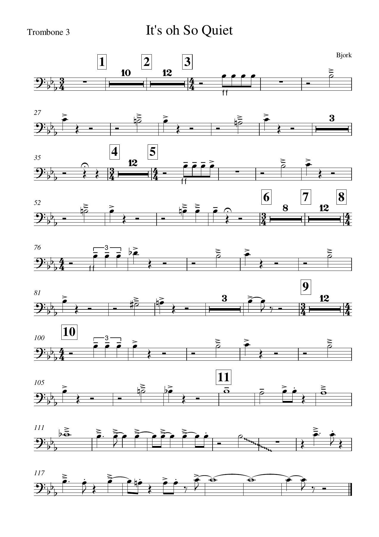 bjork-its oh so quiet - Trombone — sheet music preview