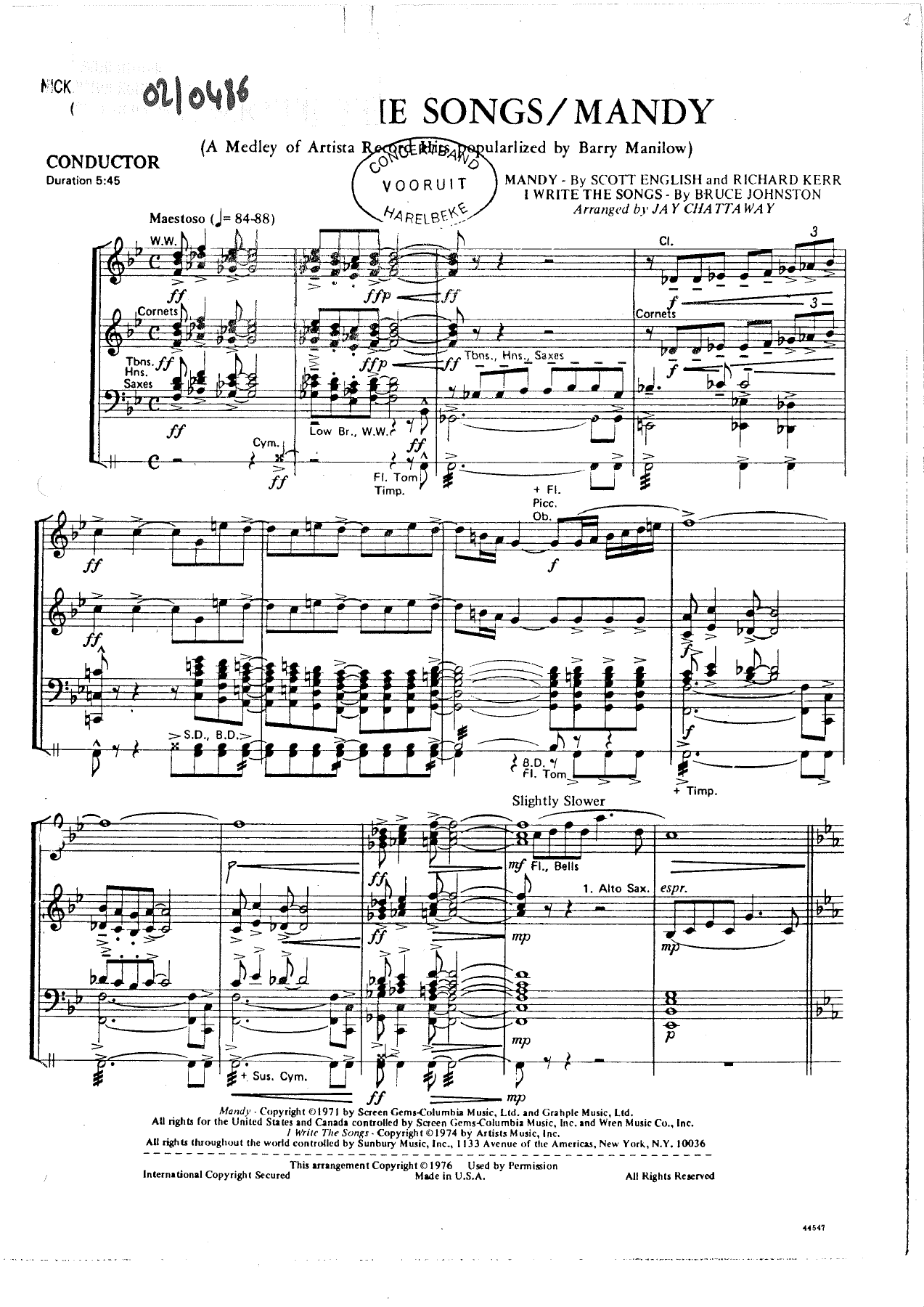 I Write the Songs & Mandy - Barry Manilow arr. Jay Chattaway — sheet music preview