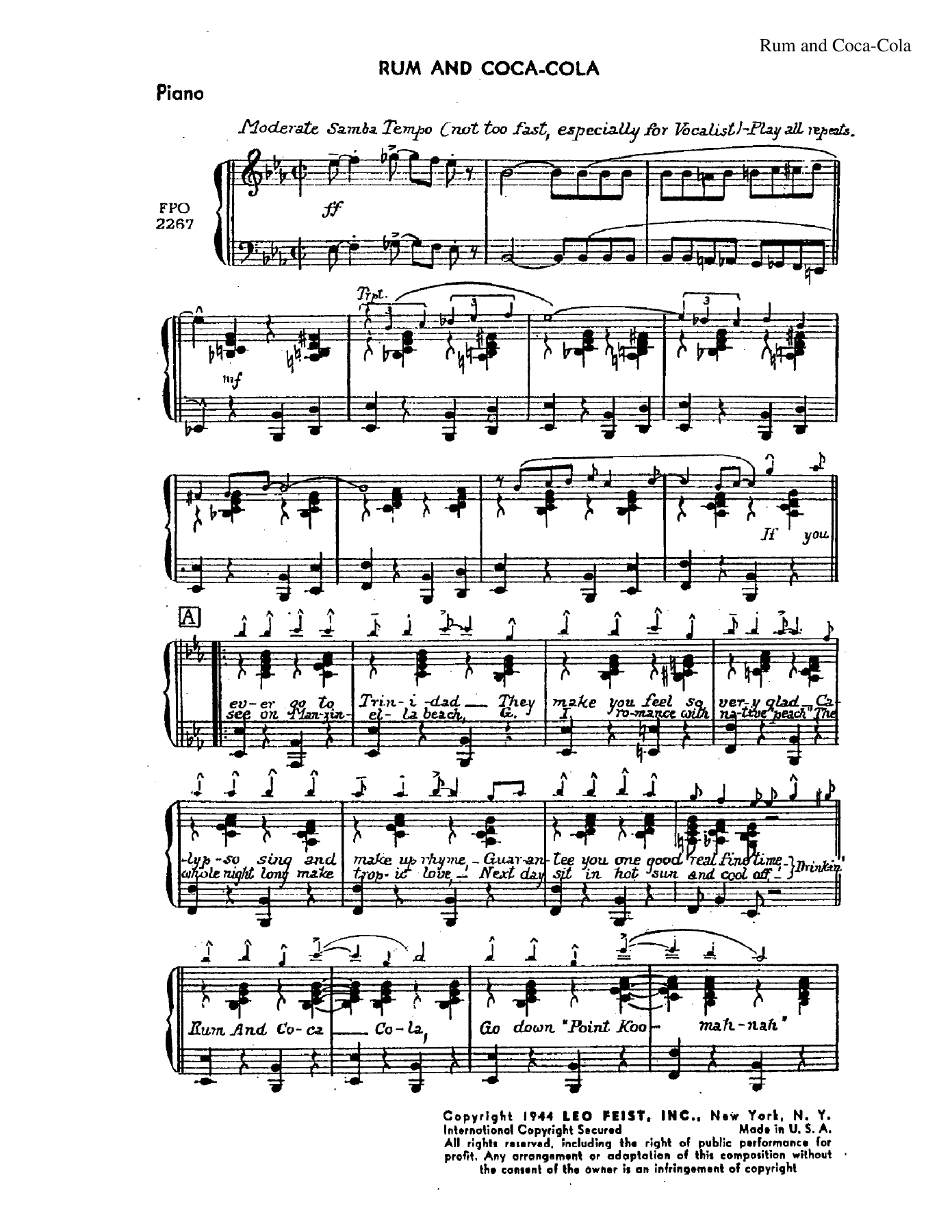 Rum And Coca-Cola — Big Band Vocal sheet music by FULL Big Band | Latin Jazz