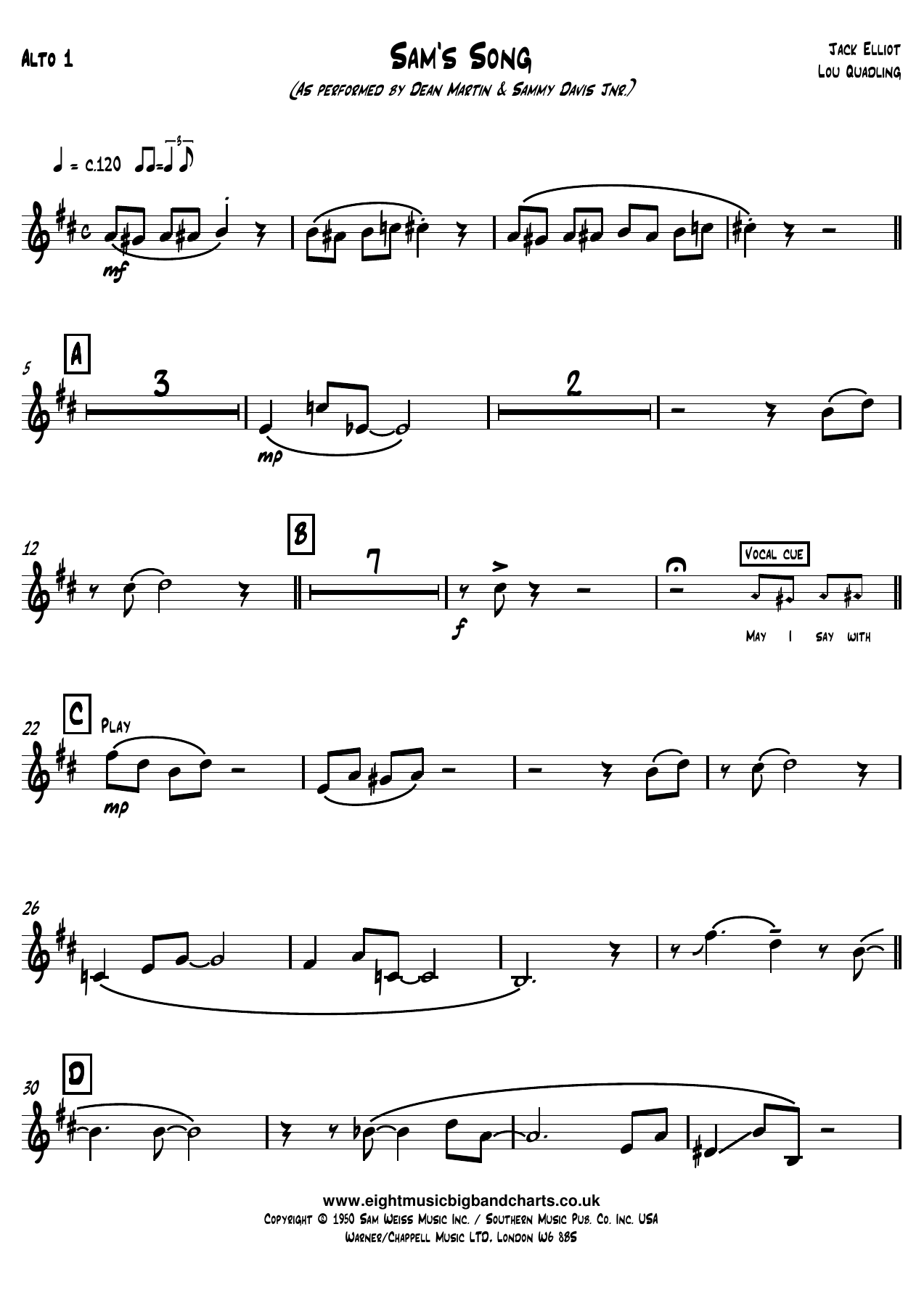 Sammy Davis jr & Dean Martin - Sam's Song - Alto — sheet music preview