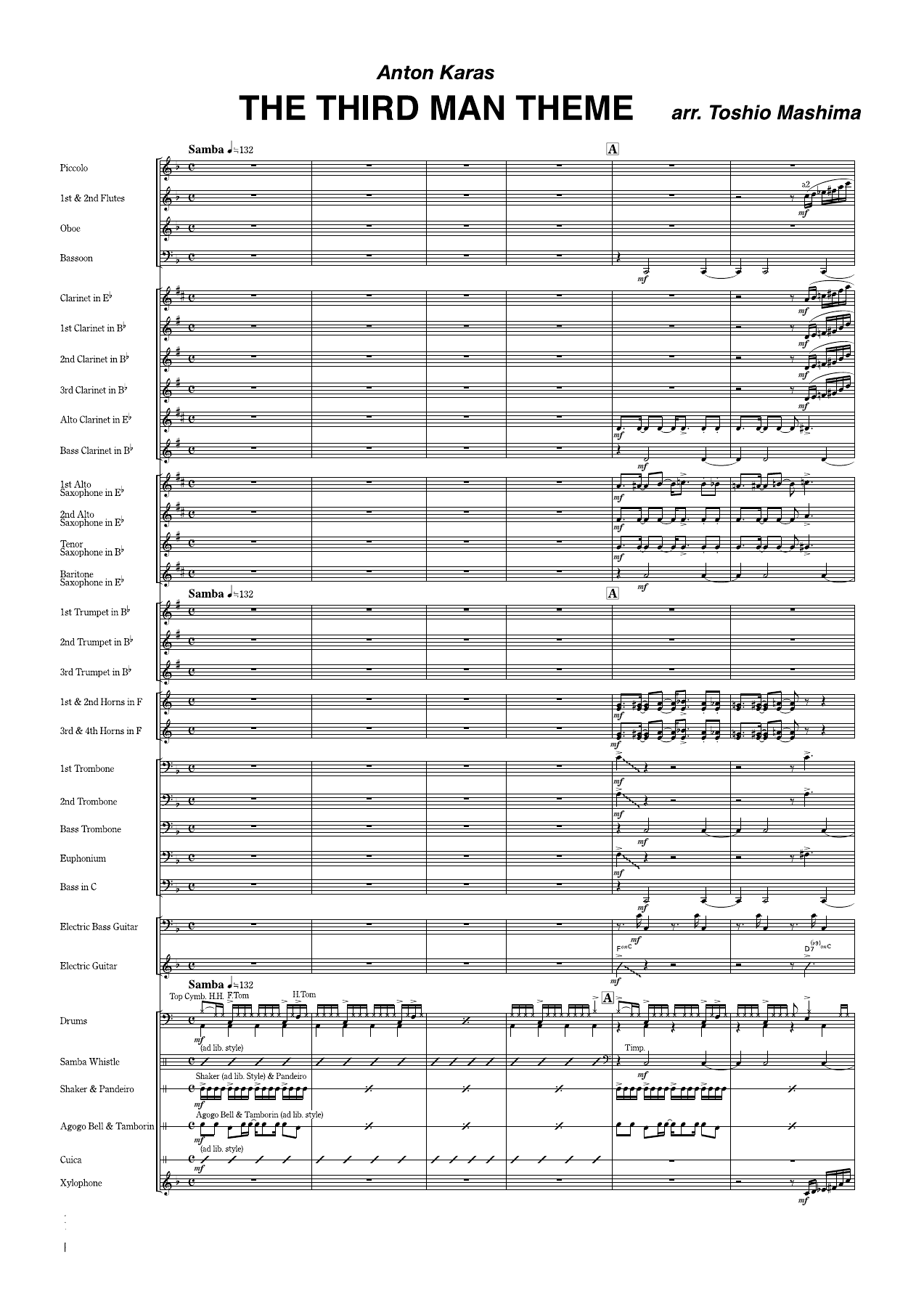 The Third Man Theme — Concert Band sheet music by Toshio Mashima | Film Music
