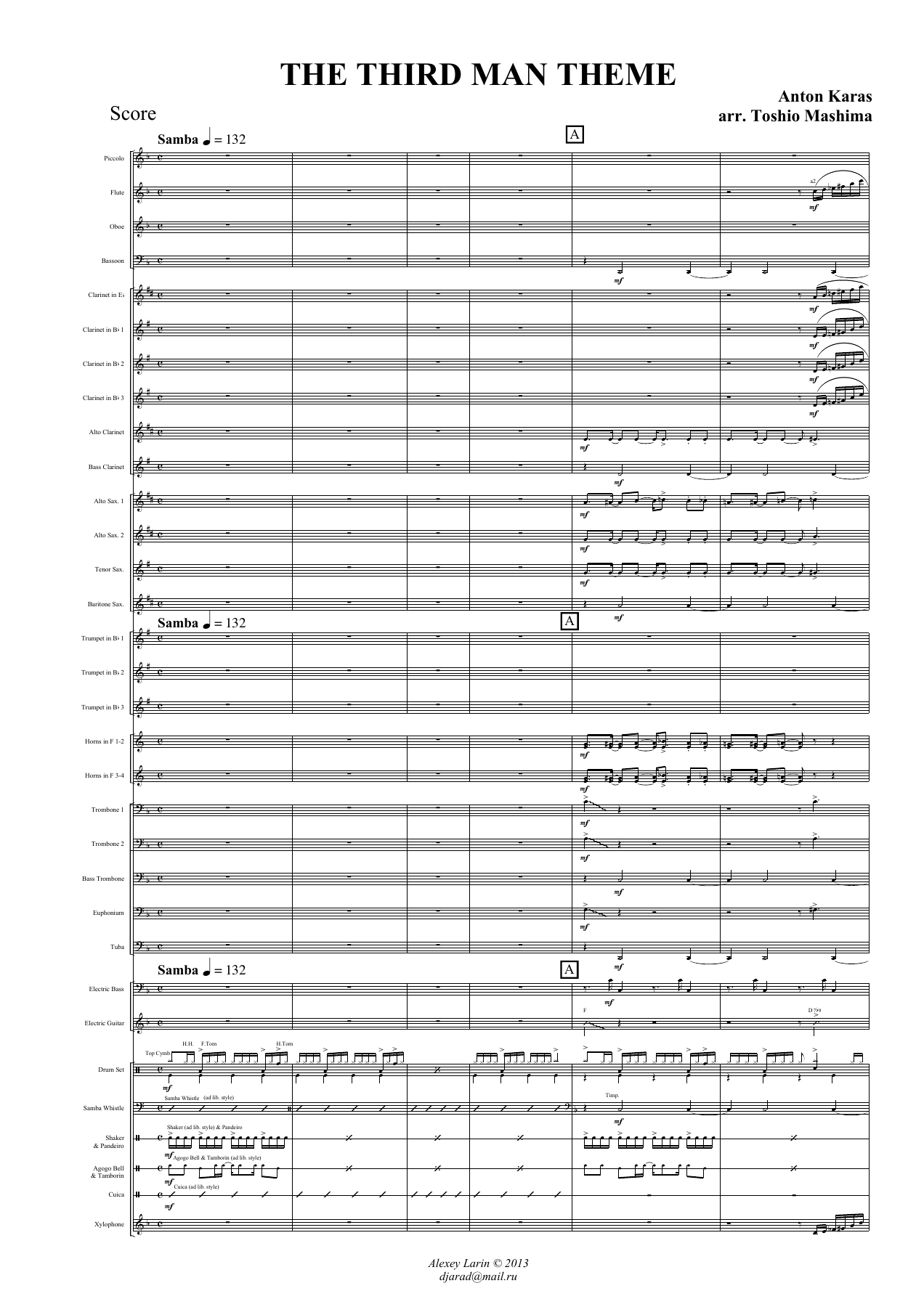 The Third Man Theme Anton Karas arr.Toshio Mashima — Concert Band sheet music by Toshio Mashima | Film Music