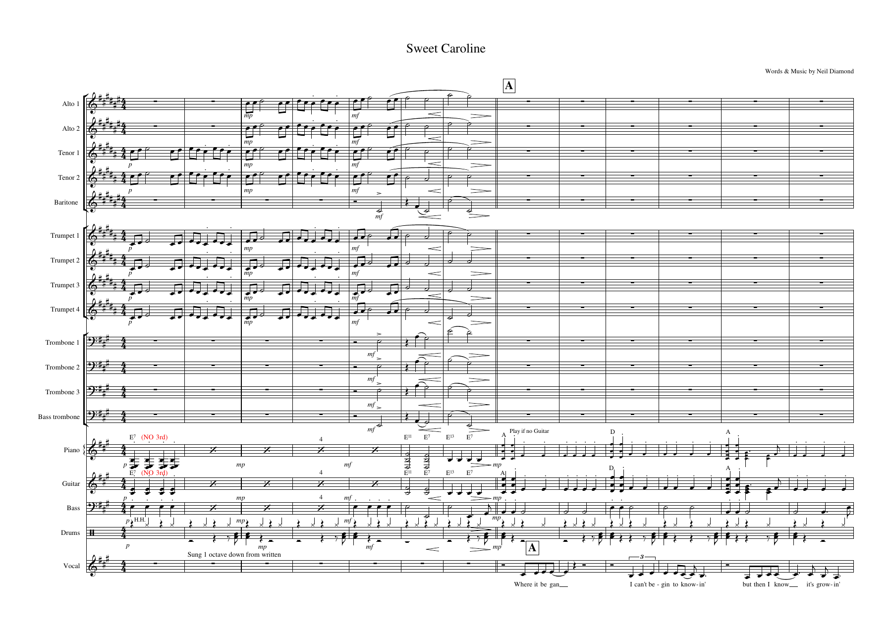 Sweet Caroline — sheet music preview