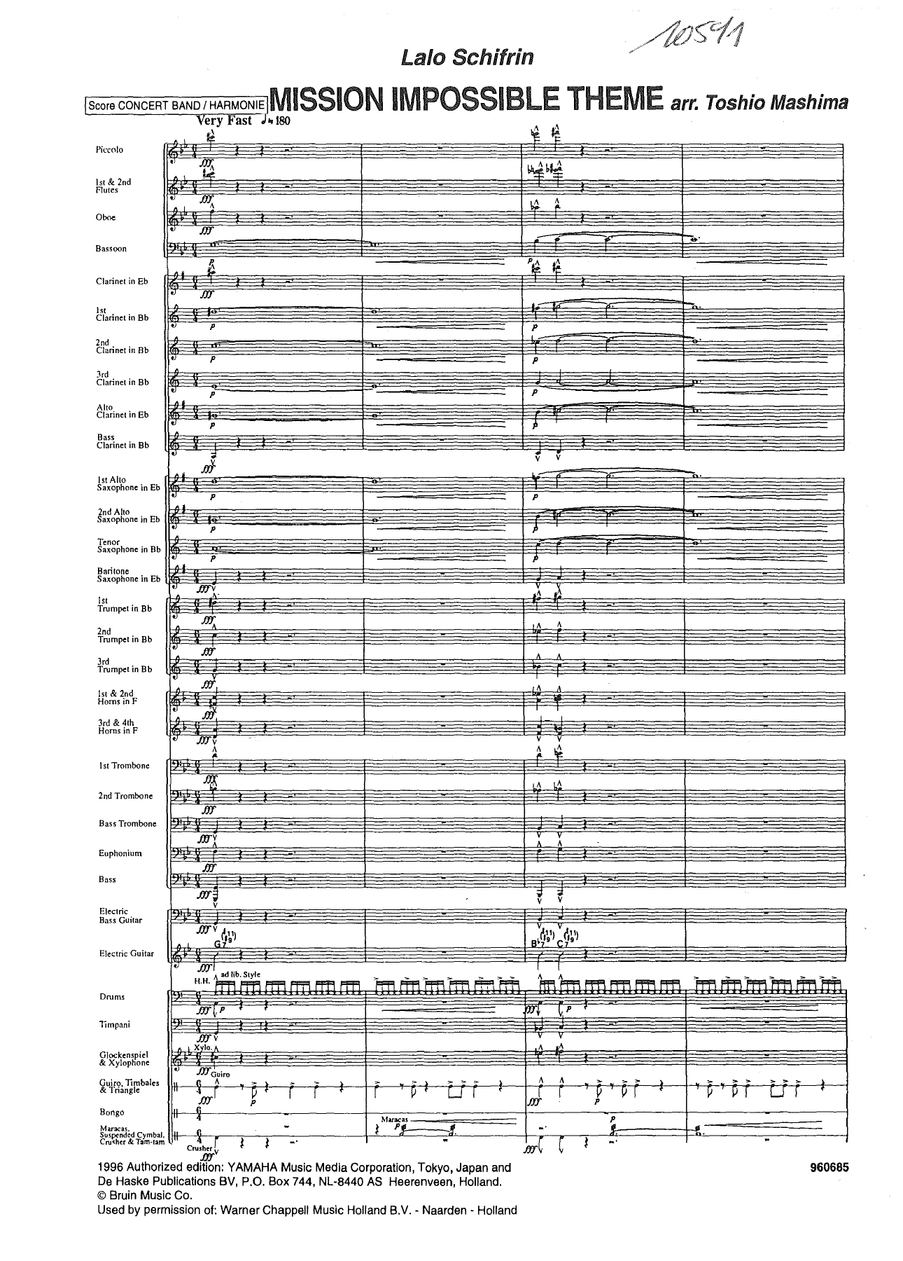 Mission Impossible Theme — Concert Band sheet music by T.Mashima | Film Music