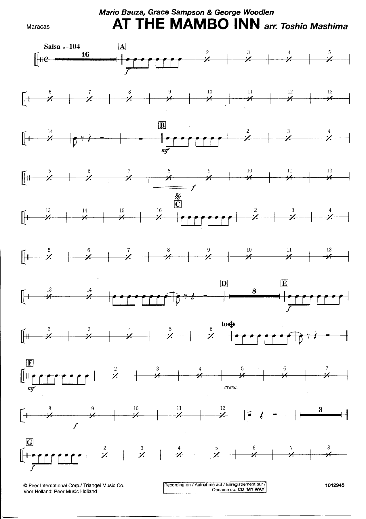 At the Mambo Inn — Maracas — Concert Band sheet music by Toshio Mashima | Salsa