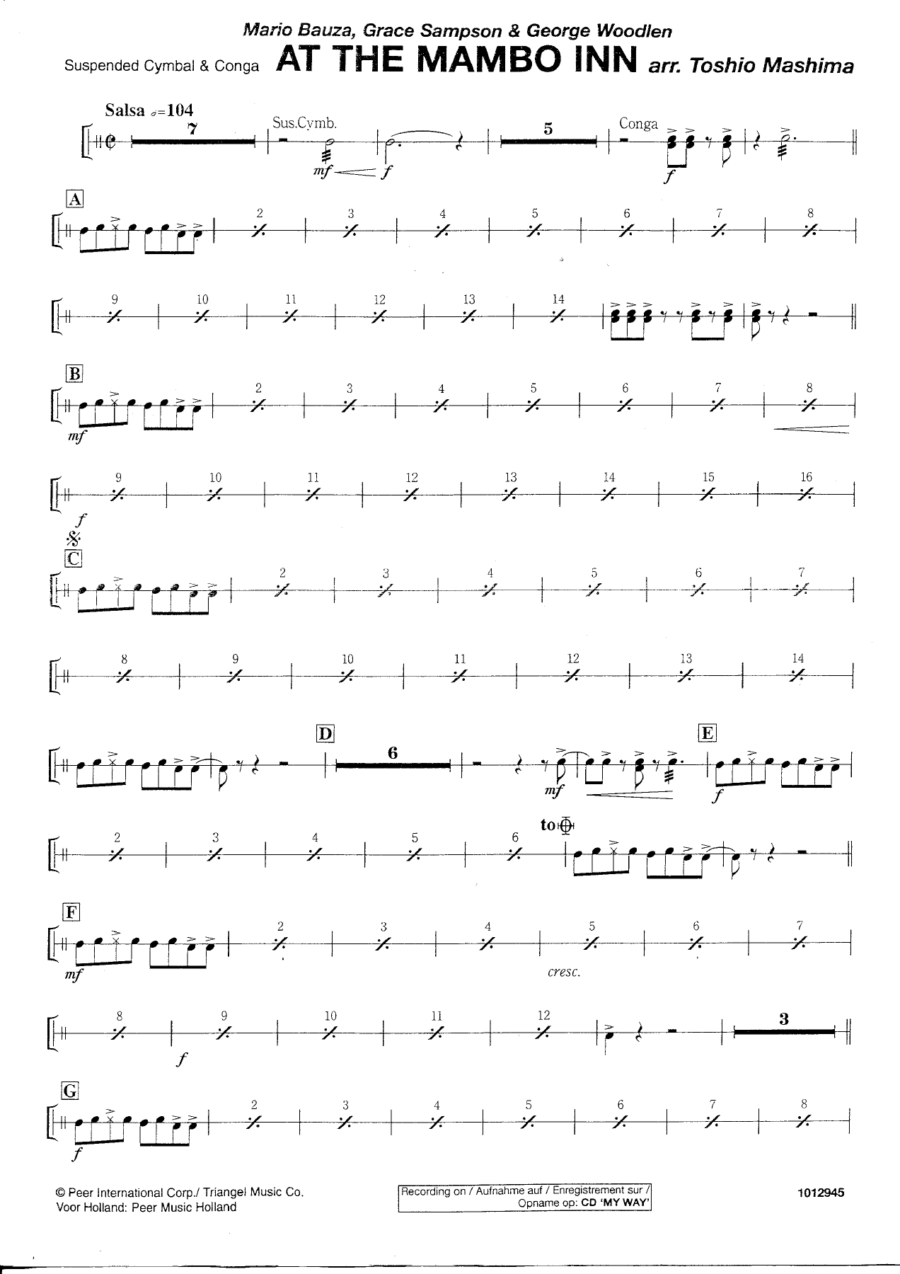 At the Mambo Inn — Suspended Cymbal & Conga — Concert Band sheet music by Toshio Mashima | Salsa