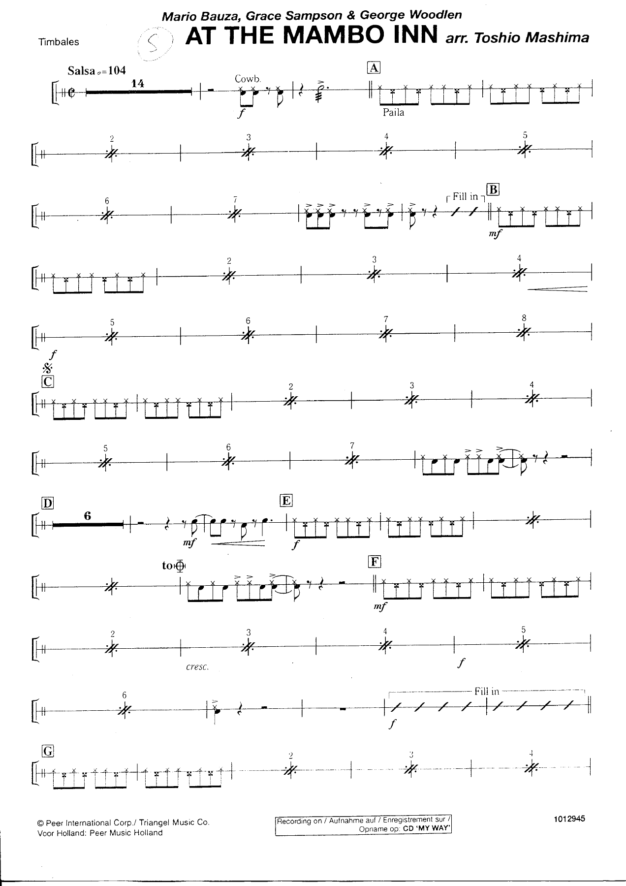 At the Mambo Inn — Timbales — Concert Band sheet music by Toshio Mashima | Salsa