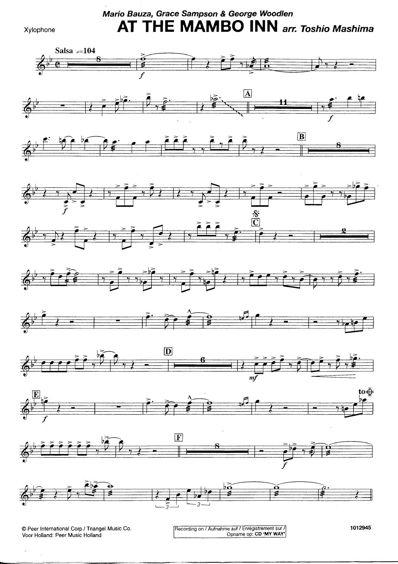 At the Mambo Inn — Xylophone — Concert Band sheet music by Toshio Mashima | Salsa