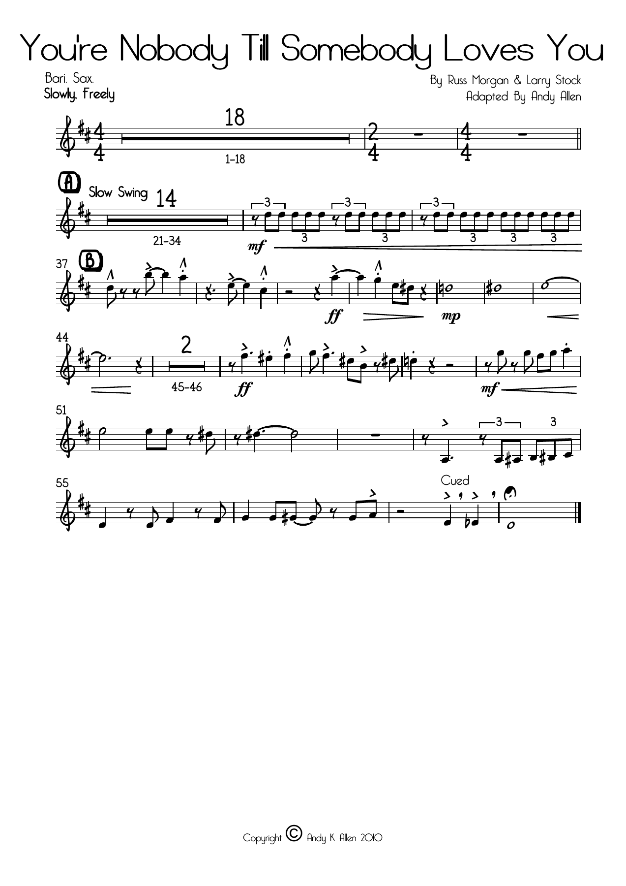 You re Nobody Til Somebody Loves You Bari. Sax — sheet music preview