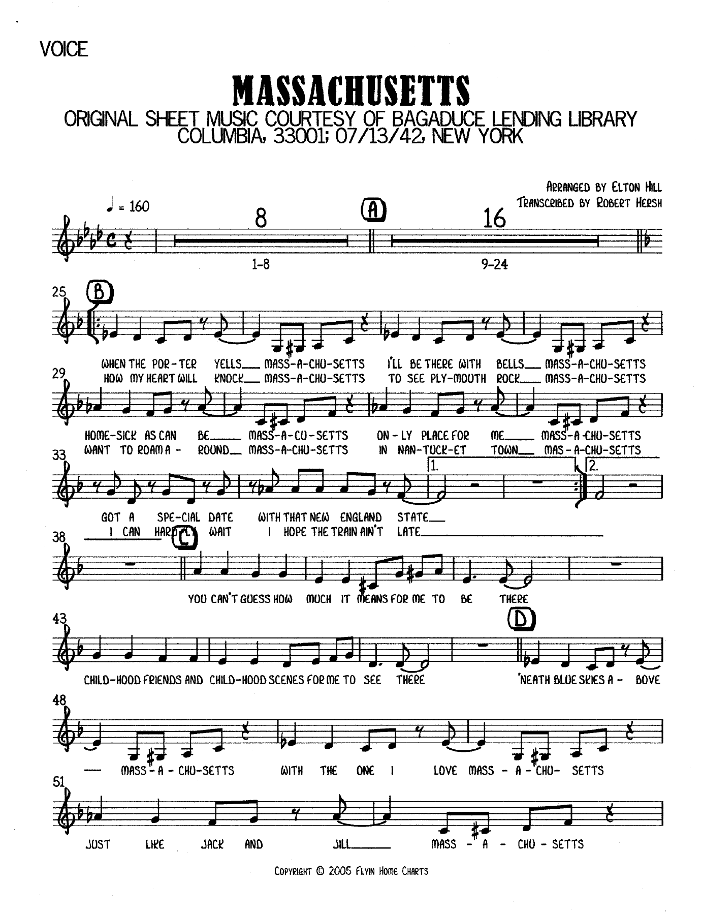 Massachusetts parts — sheet music preview