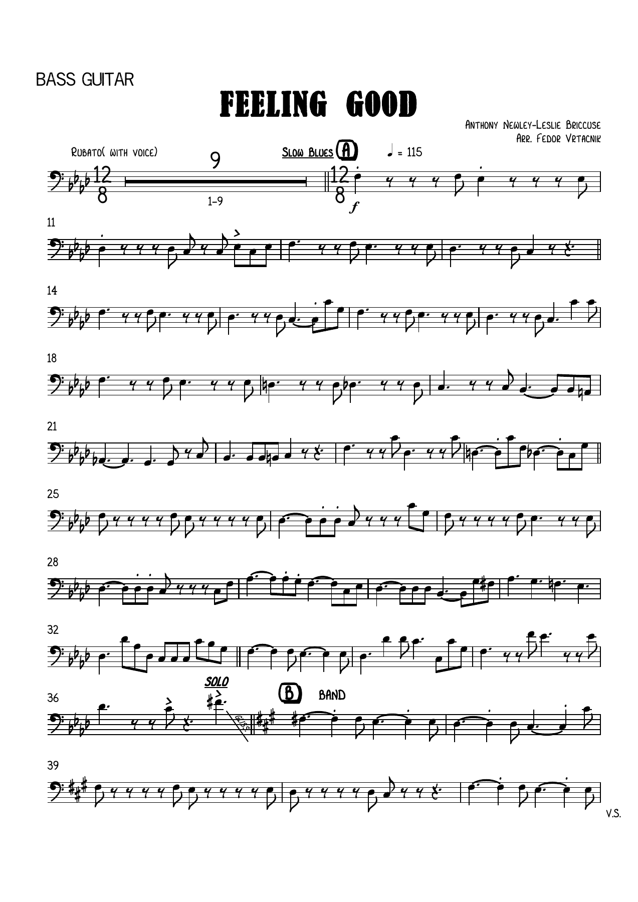 FEELING GOOD-Fm Bass Guitar — sheet music preview