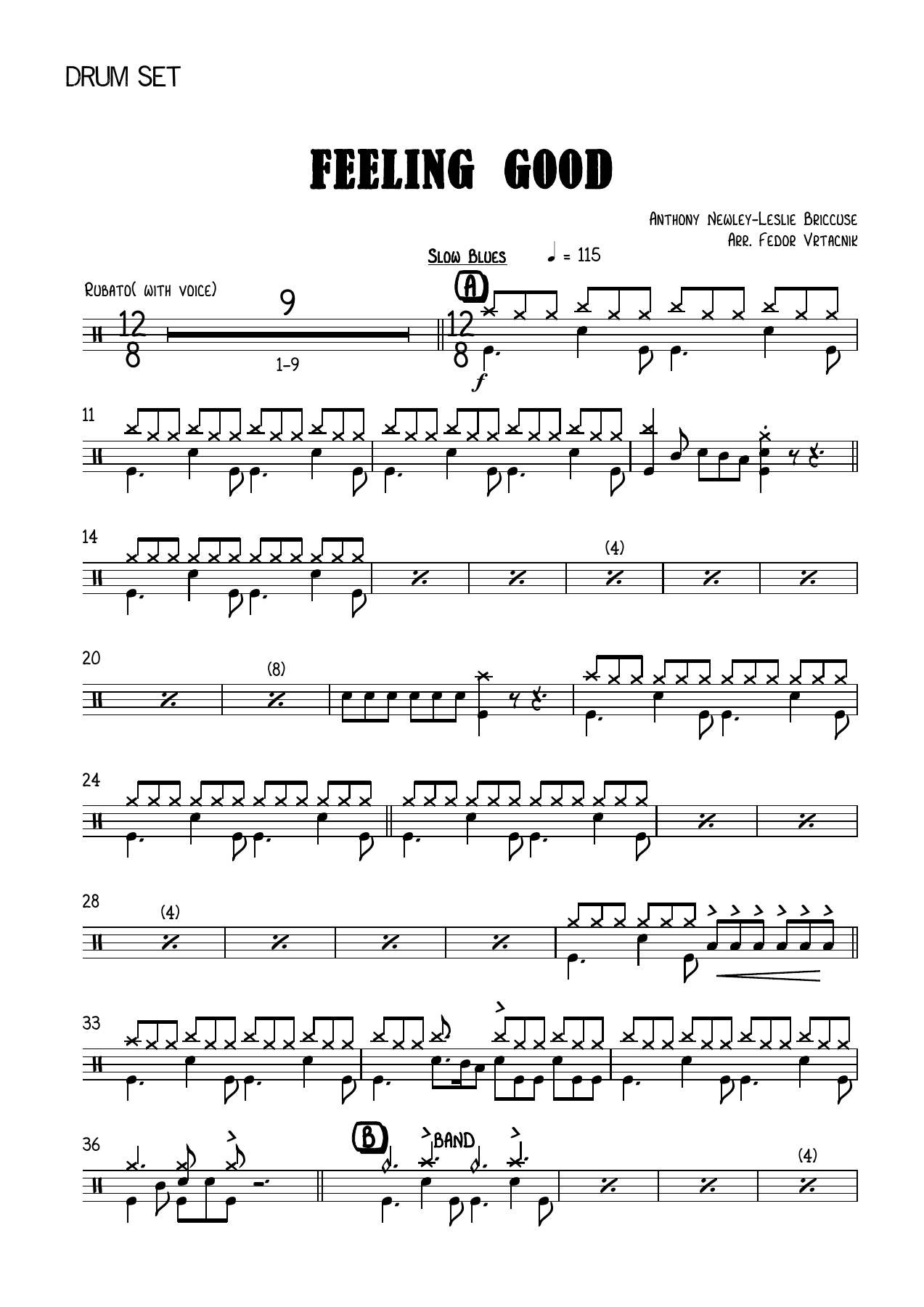 FEELING GOOD-Fm Drum Set — sheet music preview