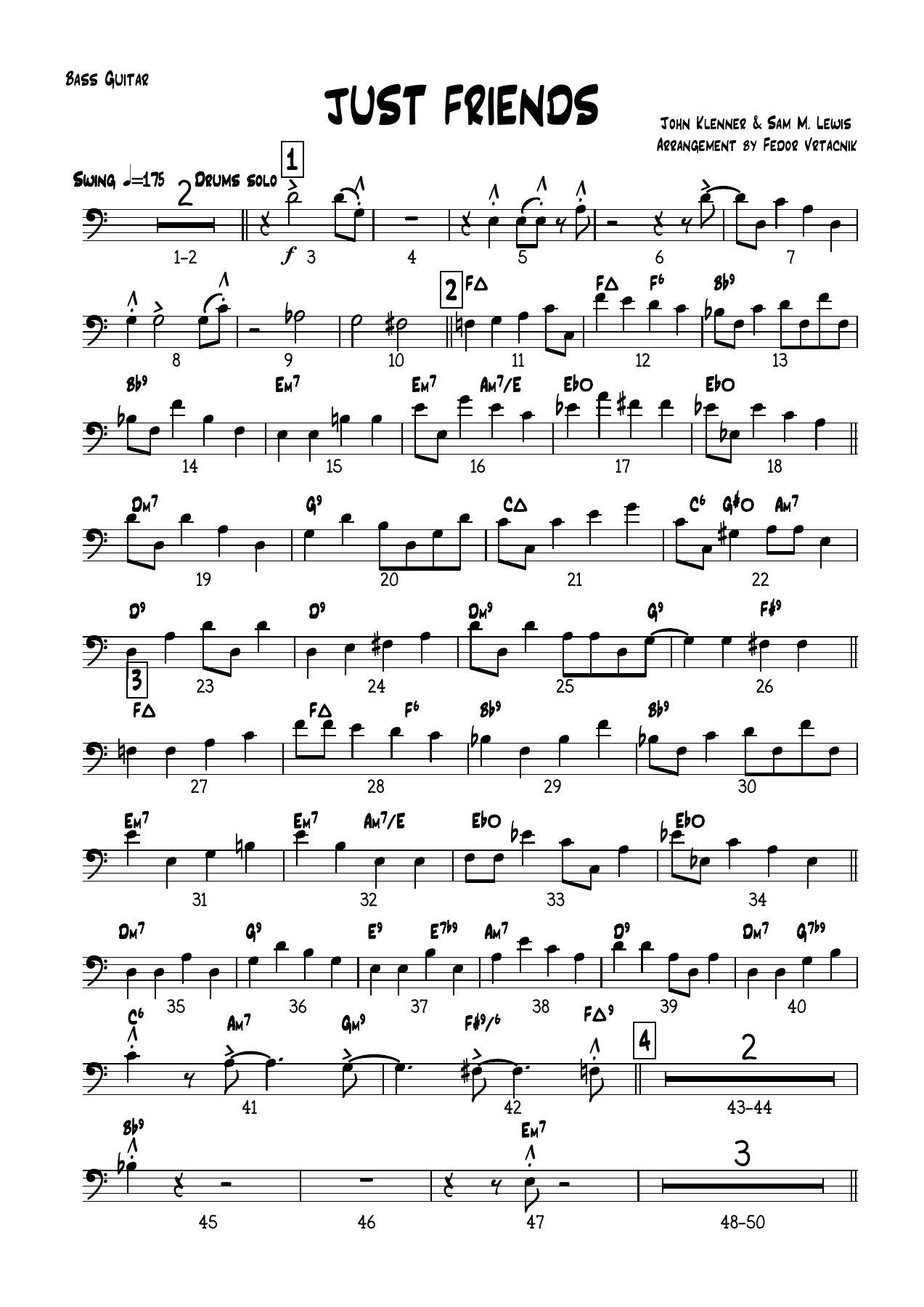 JUST FRIENDS -Cmajor Bass Guitar — sheet music preview