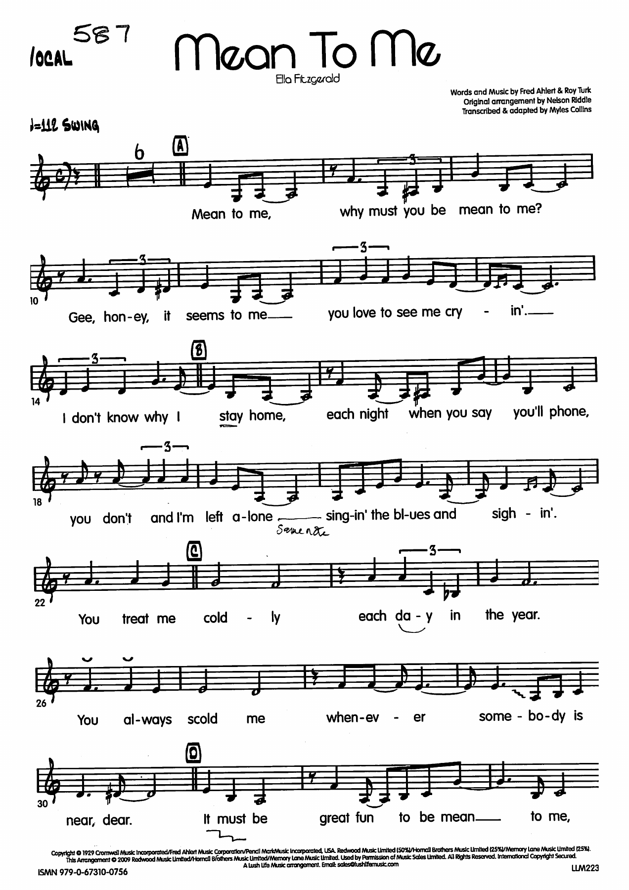 Mean To Me-Collins — sheet music preview