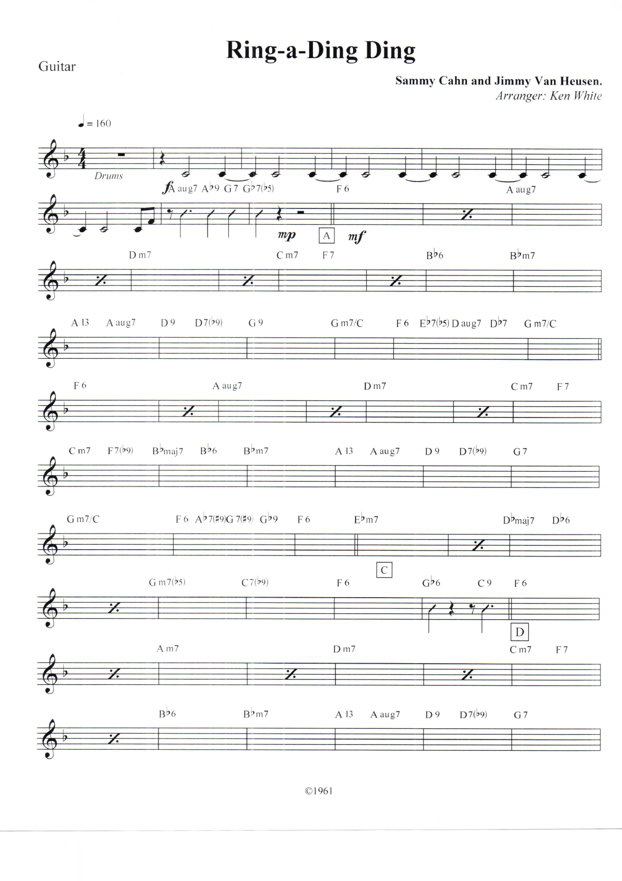 Ring-a-Ding Ding Guitar — sheet music preview