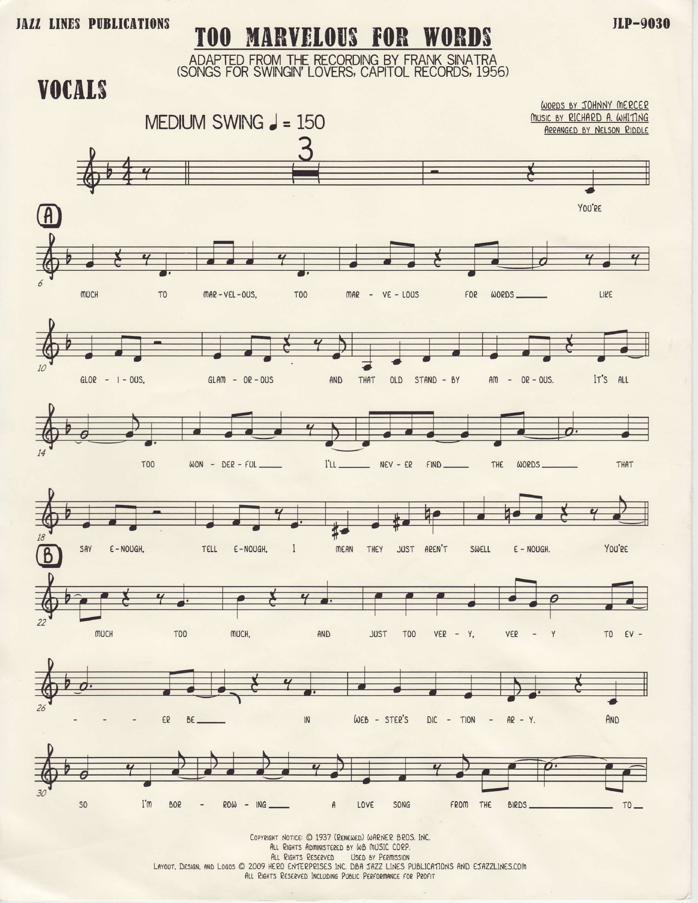 Too Marvelous for Words — sheet music preview