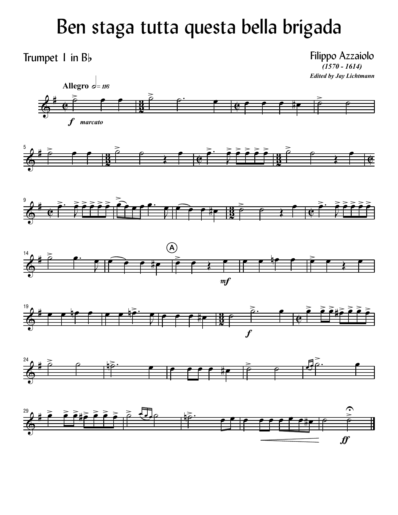 Ben staga tutta questa bella brigada — sheet music preview