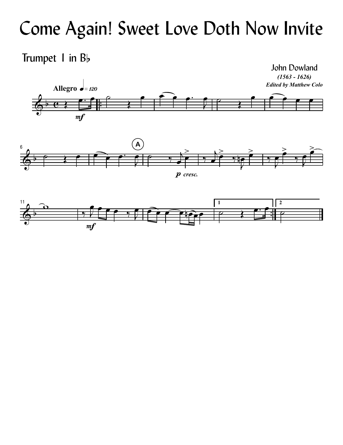 Come Again! Sweet Love Doth Now Invite — sheet music preview