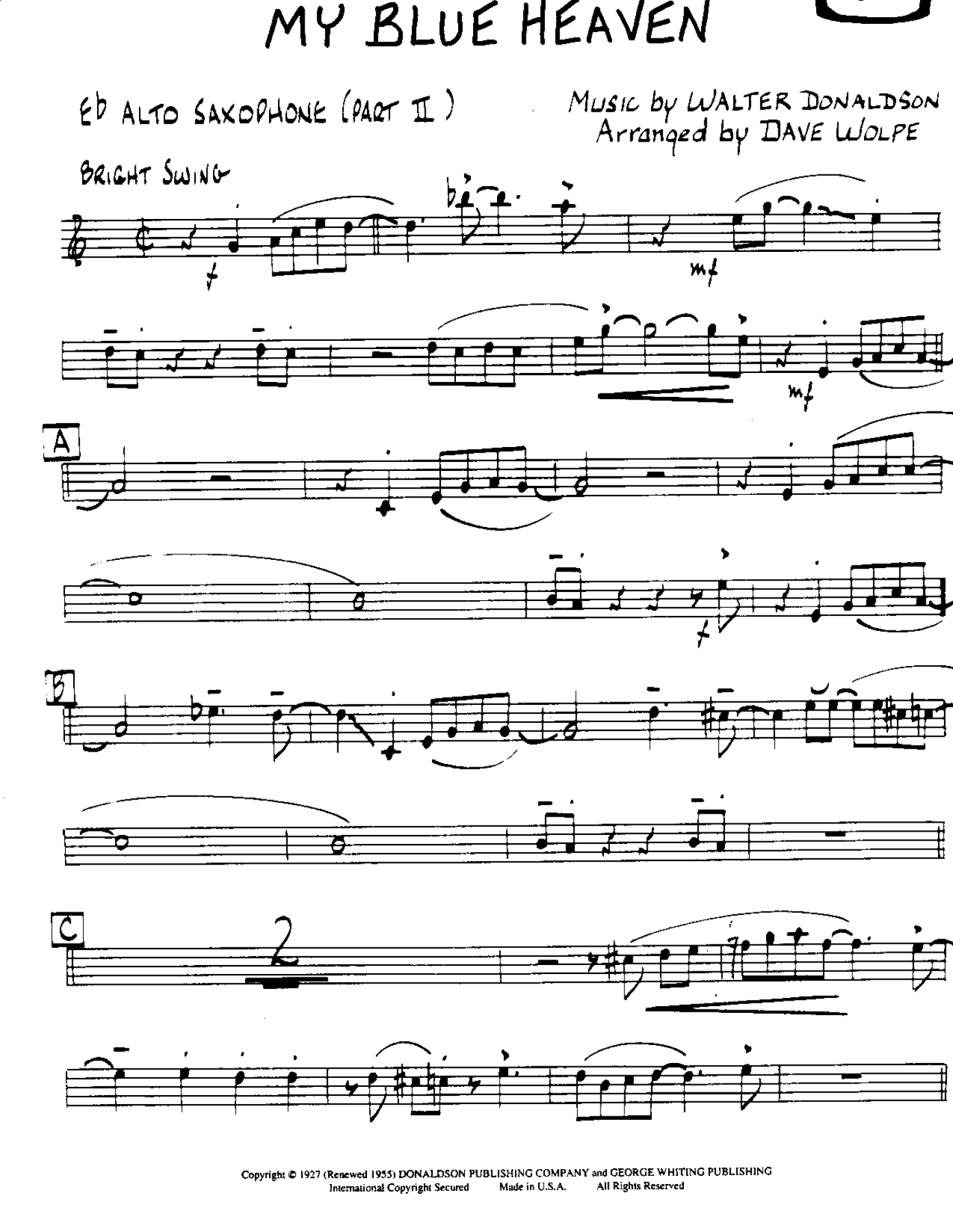 My Blue Heaven-Alto — sheet music preview
