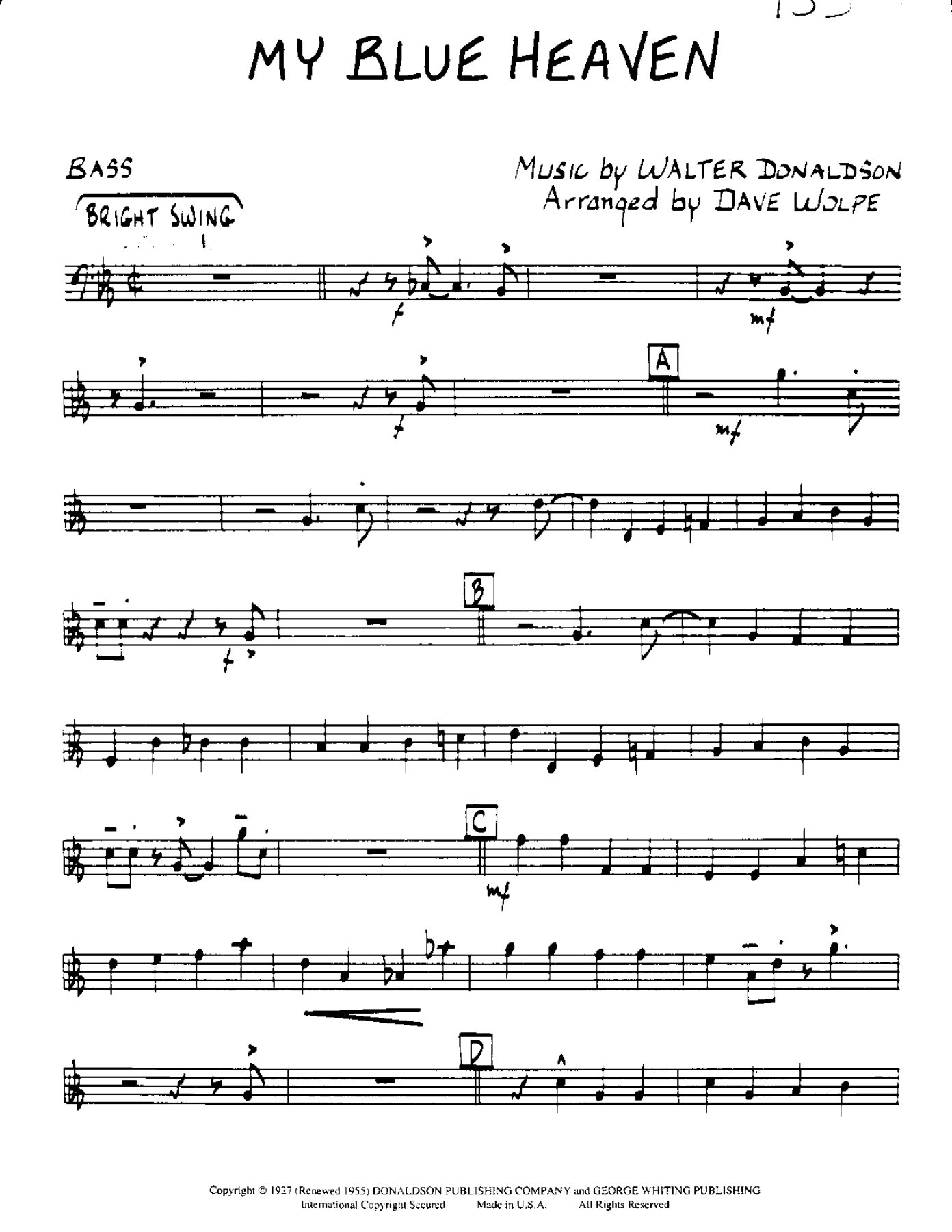 My Blue Heaven-Bass — sheet music preview